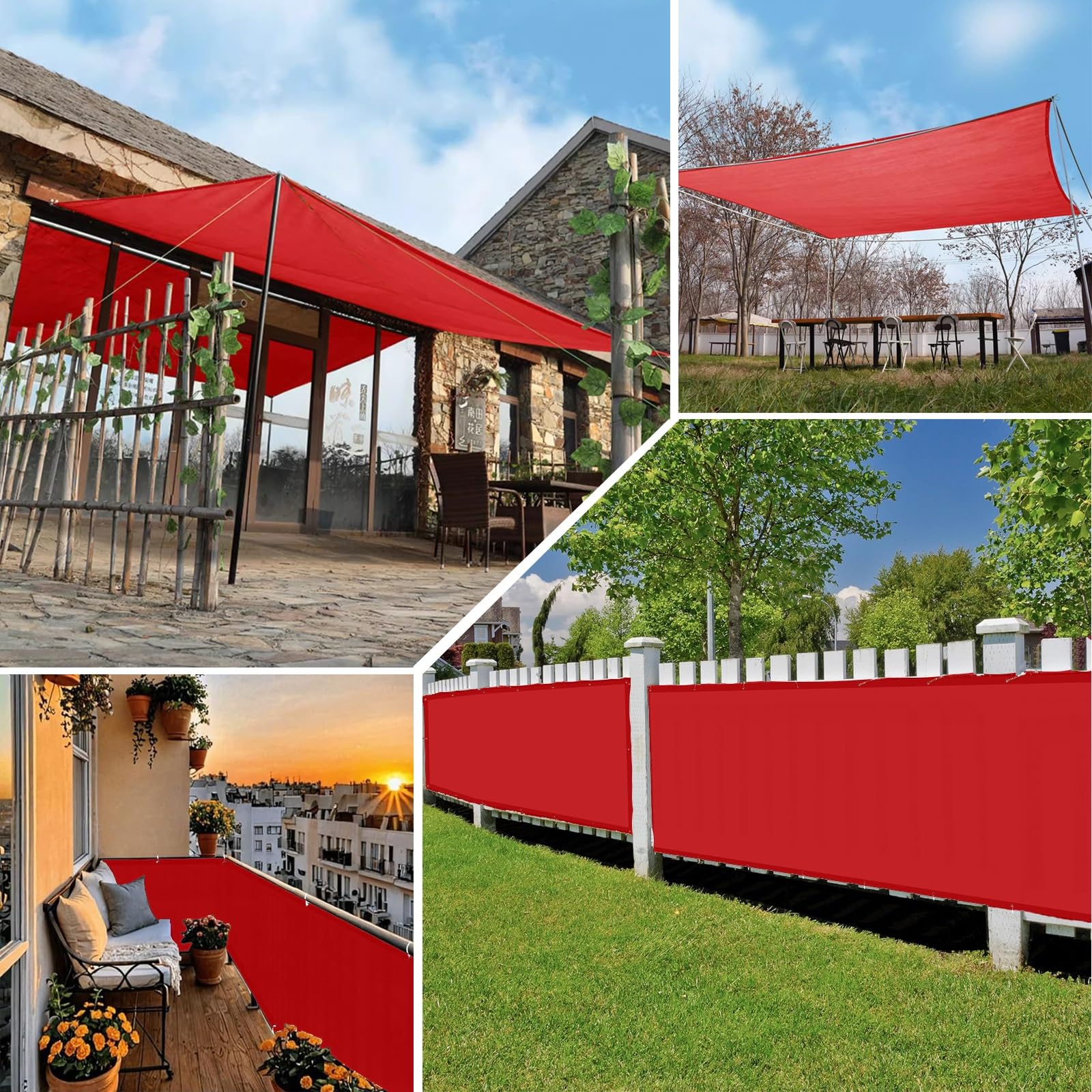 75 x 150 cm, odporny na promieniowanie UV, czerwony klosz z oczkami i paskiem, idealny na balkon, taras, do ochrony ogrodu i patio