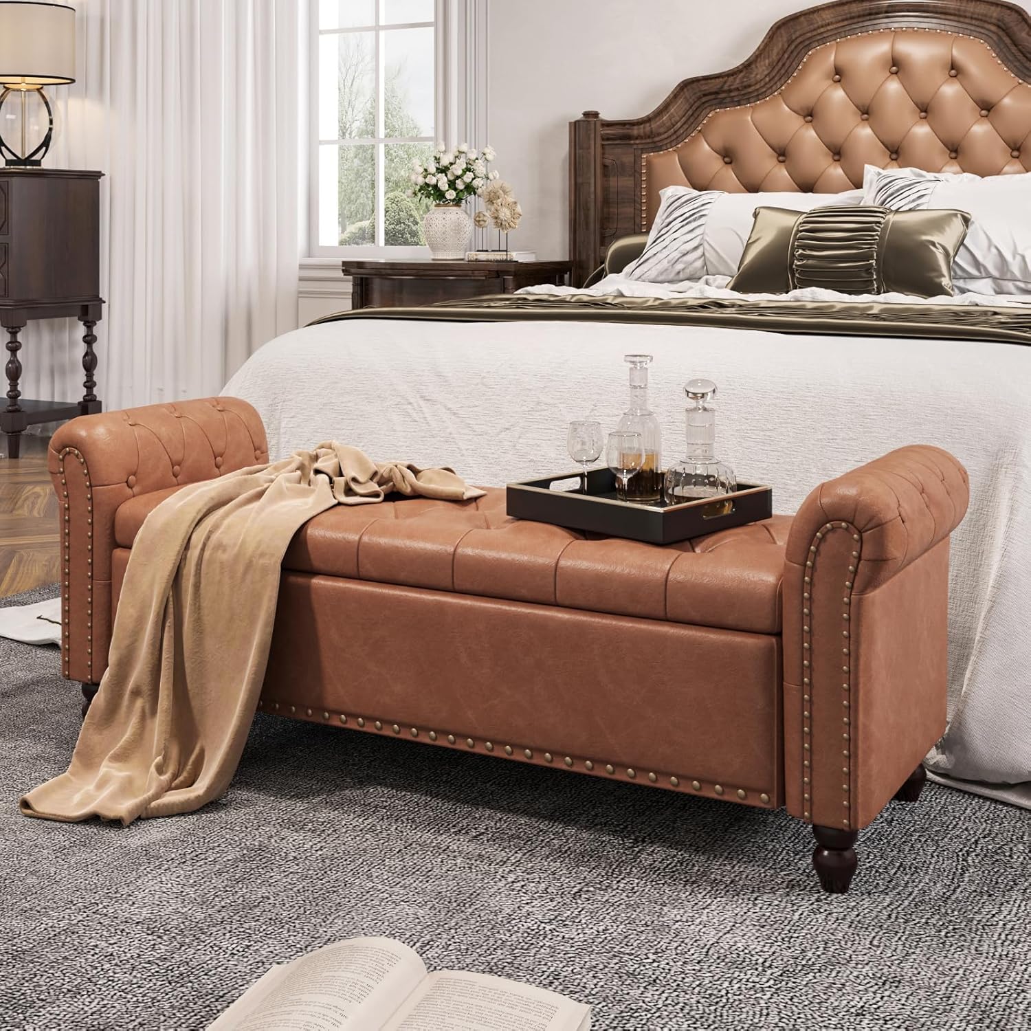 55 Inch Bedroom Bench, End of Bed Bench with Storage, Bed