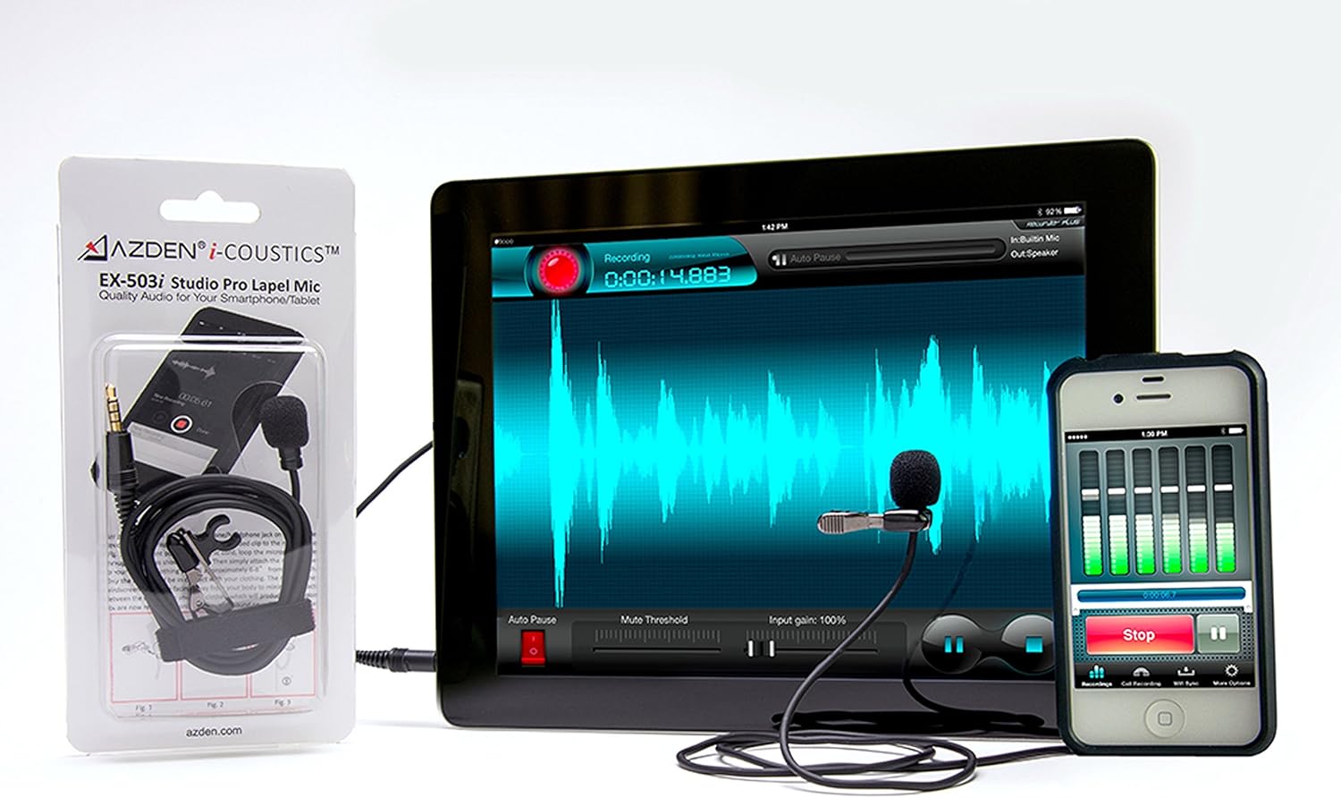 Azden i-Coustics EX-503i Studio Pro Omni-Directional Lapel Microphone for Smartphones & Tablets