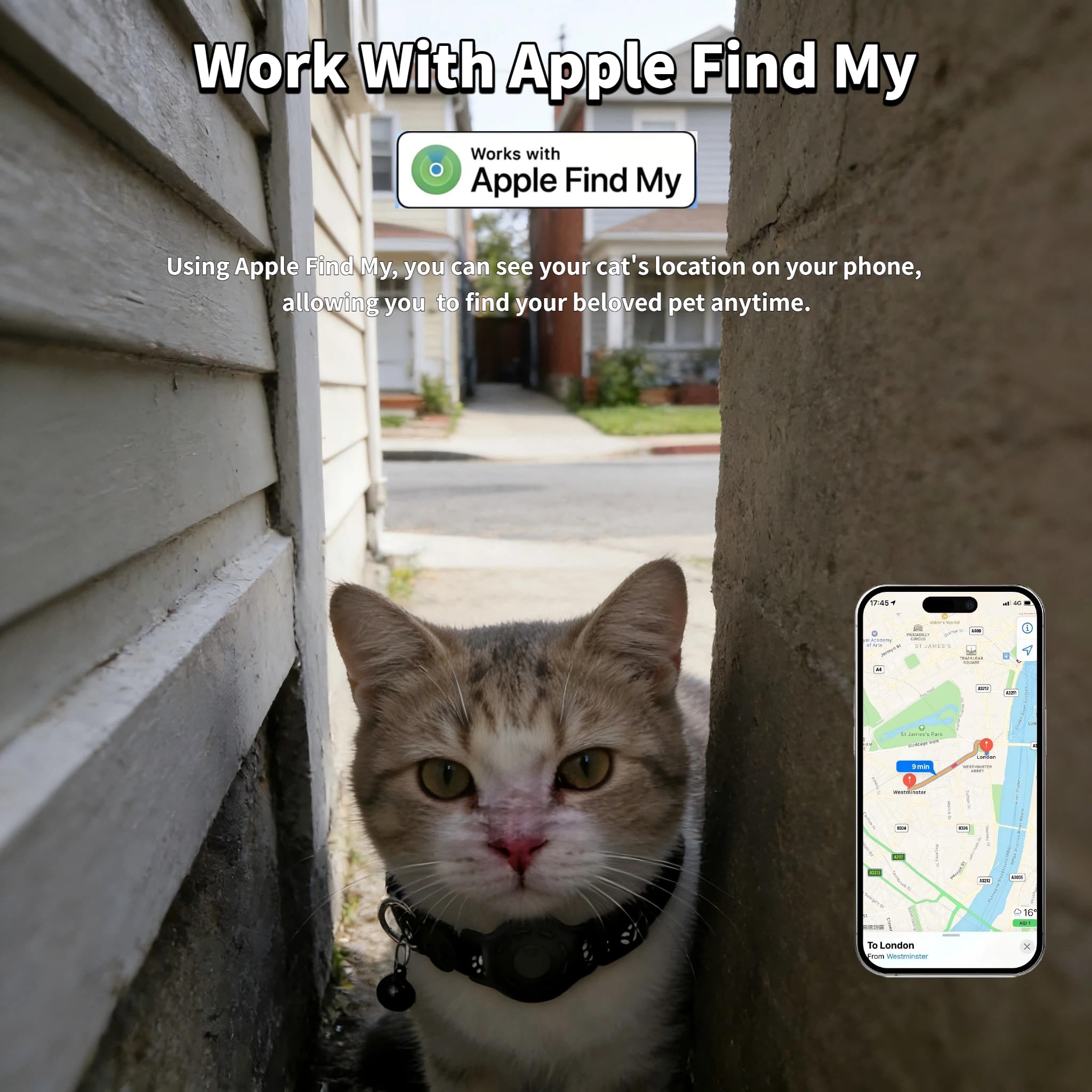 Cat Collar (iOS Only) - Pet Tracker Compatible with Apple Find My, Waterproof Smart Tag, No Monthly Fee. Advanced Safety Solution for Small & Large Cats. - image 2