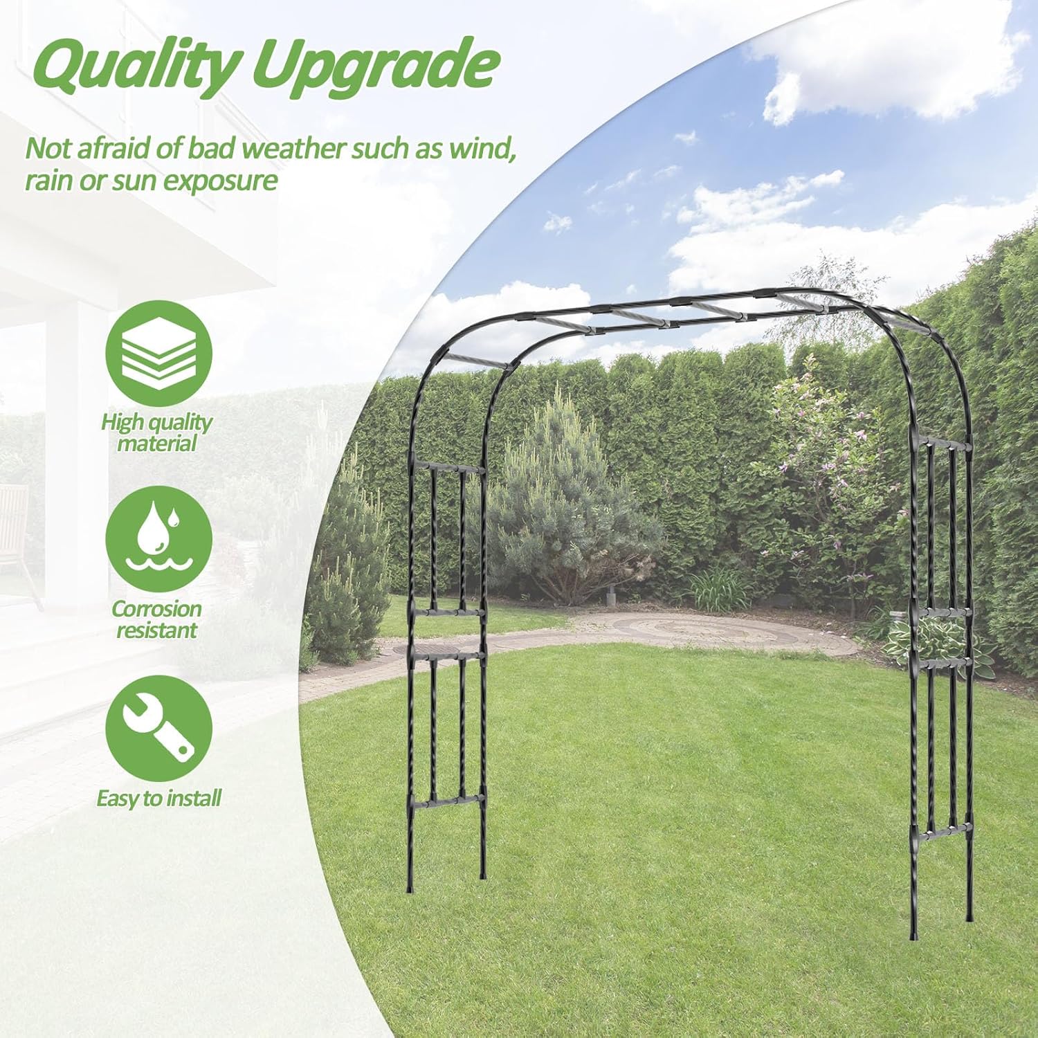 Thickened Metal Garden Arch-98.4"(L)*94.5"(H),Garden Arch Trellis for Climbing Plants Outdoor, Heavy Duty Rust-Proof Iron Arbor Archway for Backyard, Patio, Lawn and Wedding Decorations