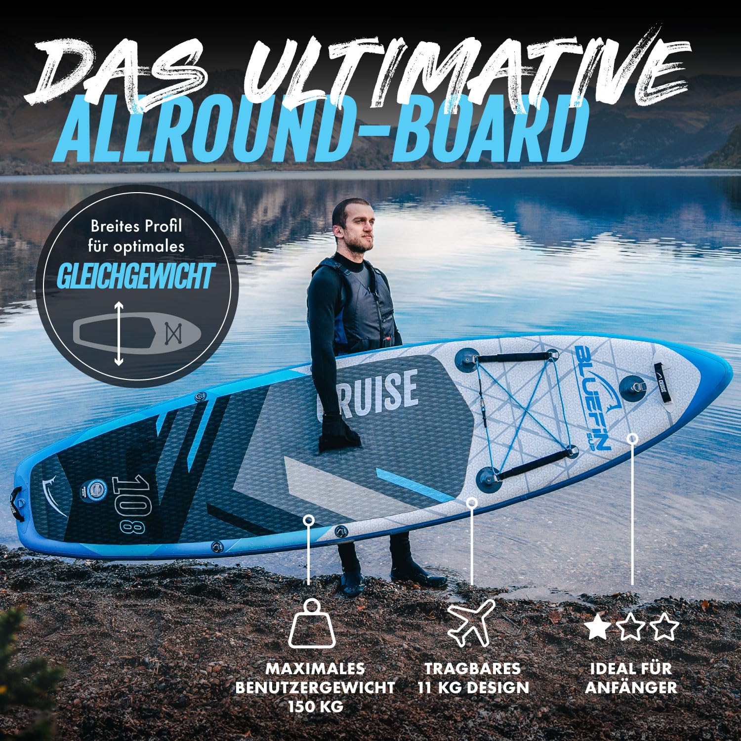 Bluefin SUP 2020 CRUISE SUP Board Set, Blau, 10"8'