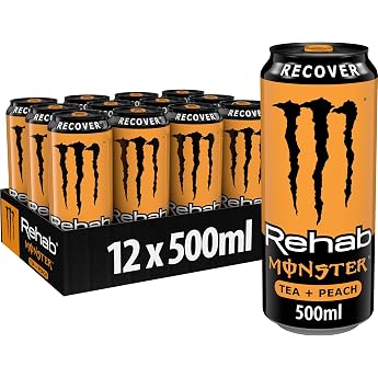 Monster Energy Rehab Peach - caffeinated energy iced tea with a peach taste - non-carbonated energy drink - in practical terms