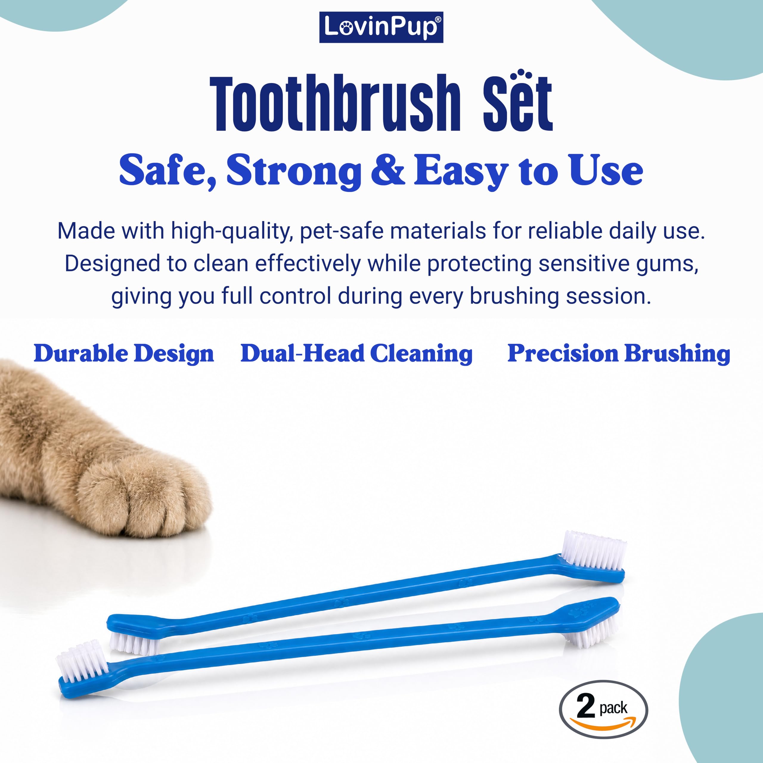 Juego de cepillo de dientes profesional para perros y gatos de doble cara para dientes grandes y pequeños
