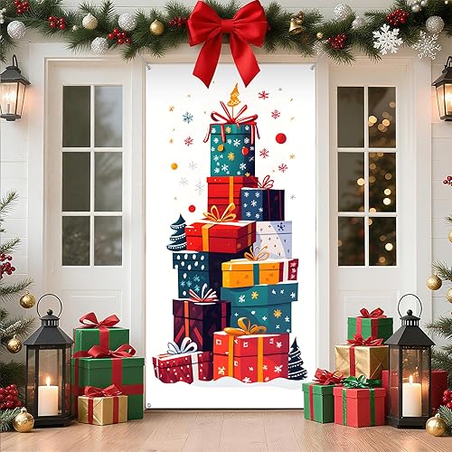 Miniatura 22 de Cubierta de Puerta de Navidad Papá Noel Muñeco de Nieve Árbol de Navidad Corona Pancarta Decoración de Vacaciones de Invierno para Puerta Principal