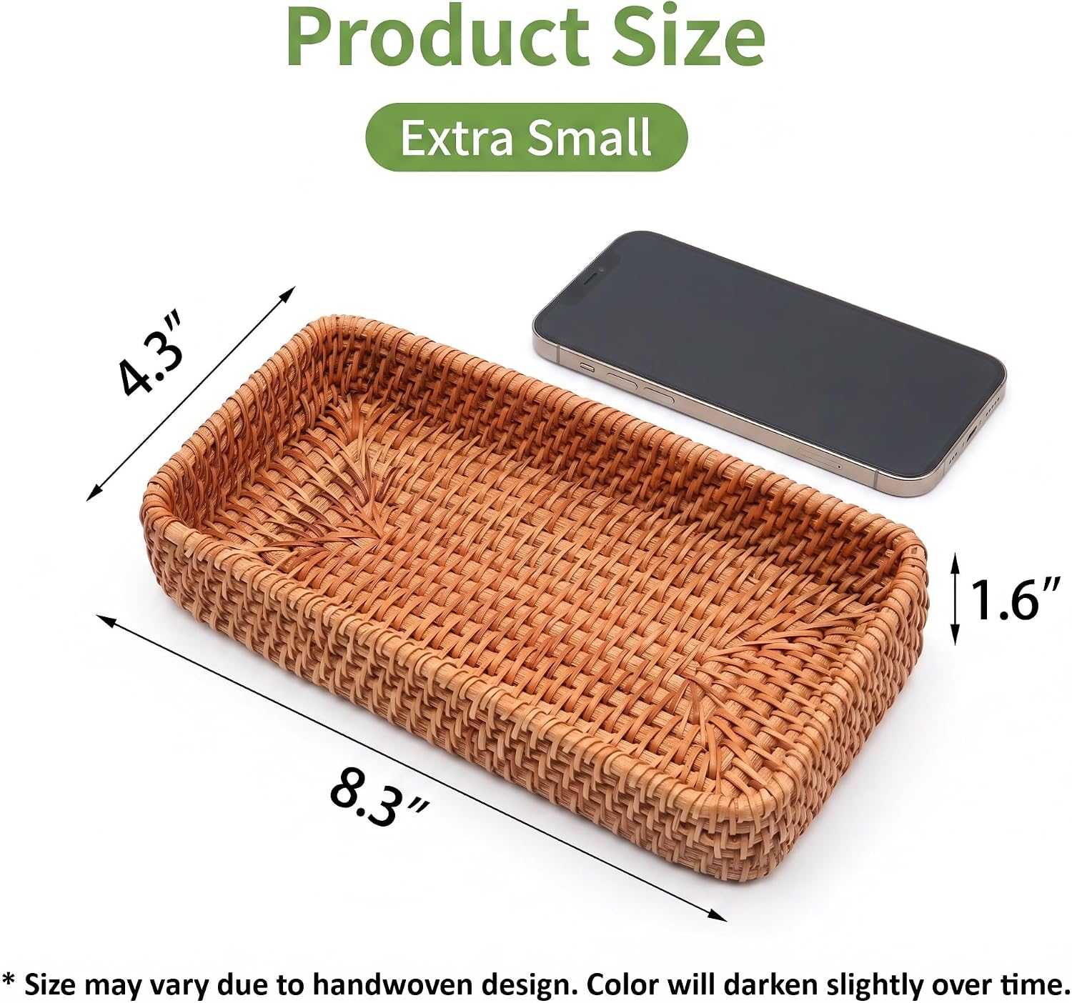 8 Inch Small Rattan Basket Natural Handwoven Tray for Keys Decor