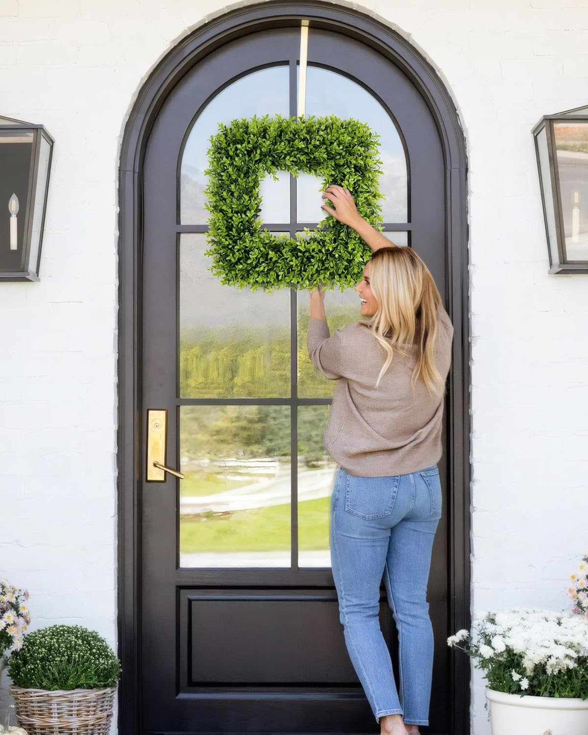 20 Inch Large Boxwood Wreath Spring Summer Artificial Green Wreaths for Front Door Farmhous Wedding Window Hanging Wall All Year Round Indoor & Outdoor St Patrick's Day Decor - Image 2