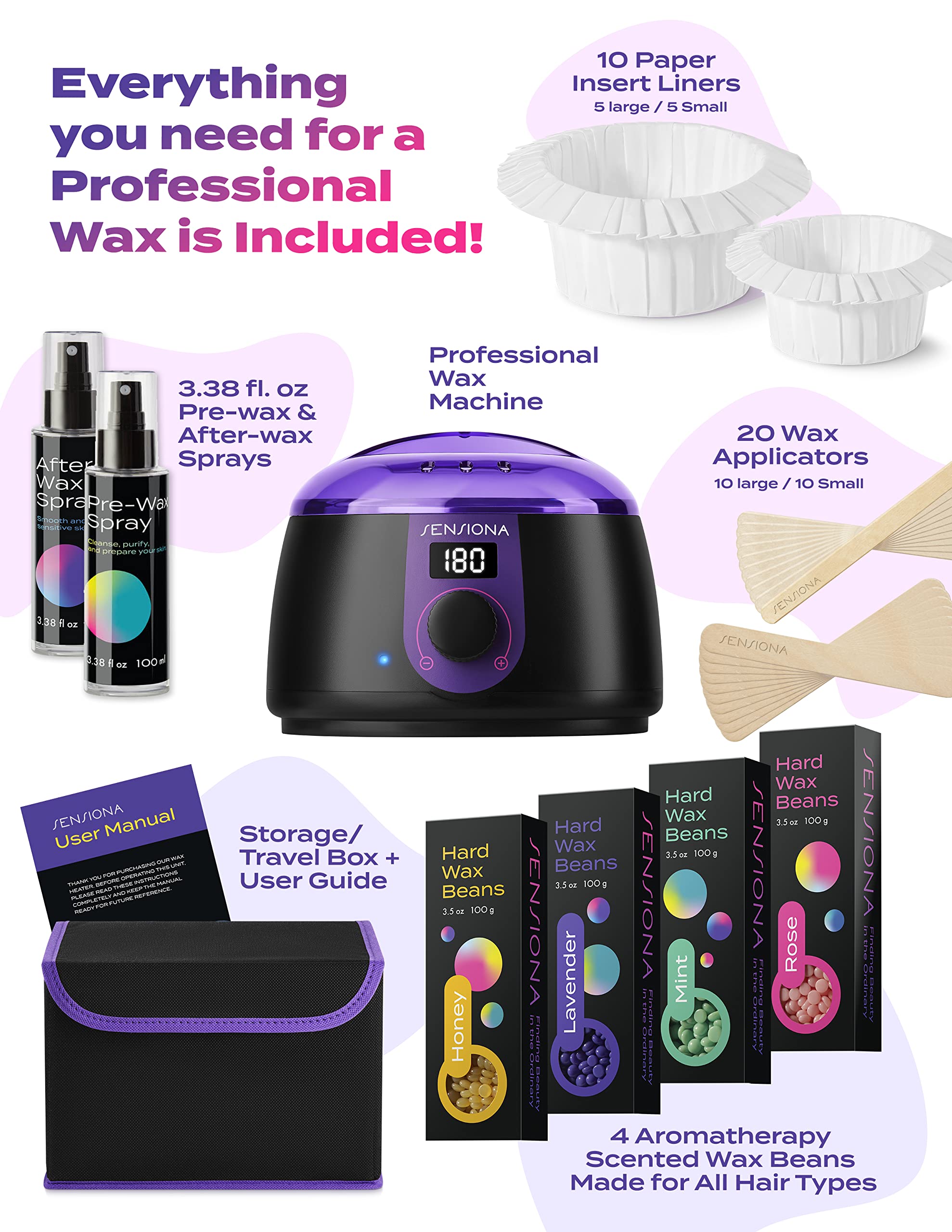 Amazon.com : Sensiona Hot Wax Kit, Unisex Hot Wax Hair  display picture 2