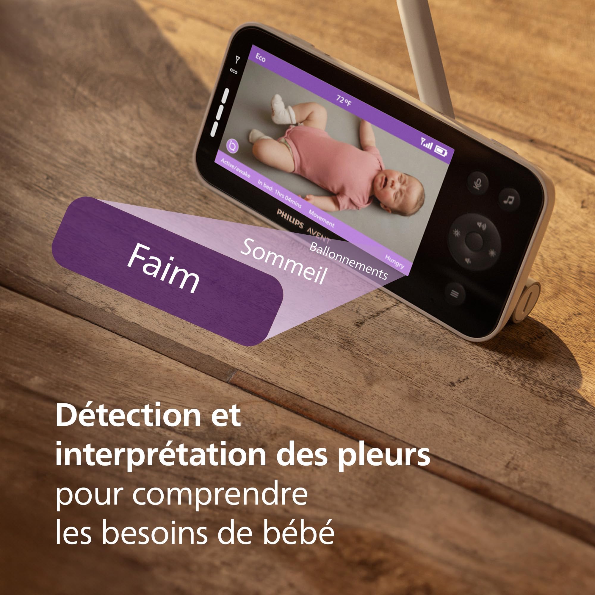 AVENT Philips Babyphone vidéo connecté HD, Moniteur Le Plus avancé à ce Jour, Suivi IA du Sommeil et de la Respiration, Application, Affichage Jour et Nuit Ultra-Clair, SCD973/26