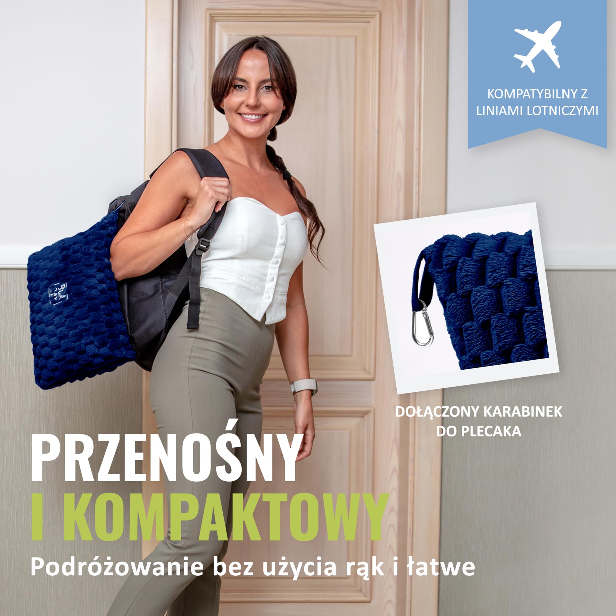 BOACAY Pakowalny Koc Podróżny do Samolotu, Samochodu - Kompaktowy Koc Biurowy - Przenośna Poduszka dla Dorosłych, Dzieci z Pokrowcem, Rękaw na Bagaż, Klipem na Plecak