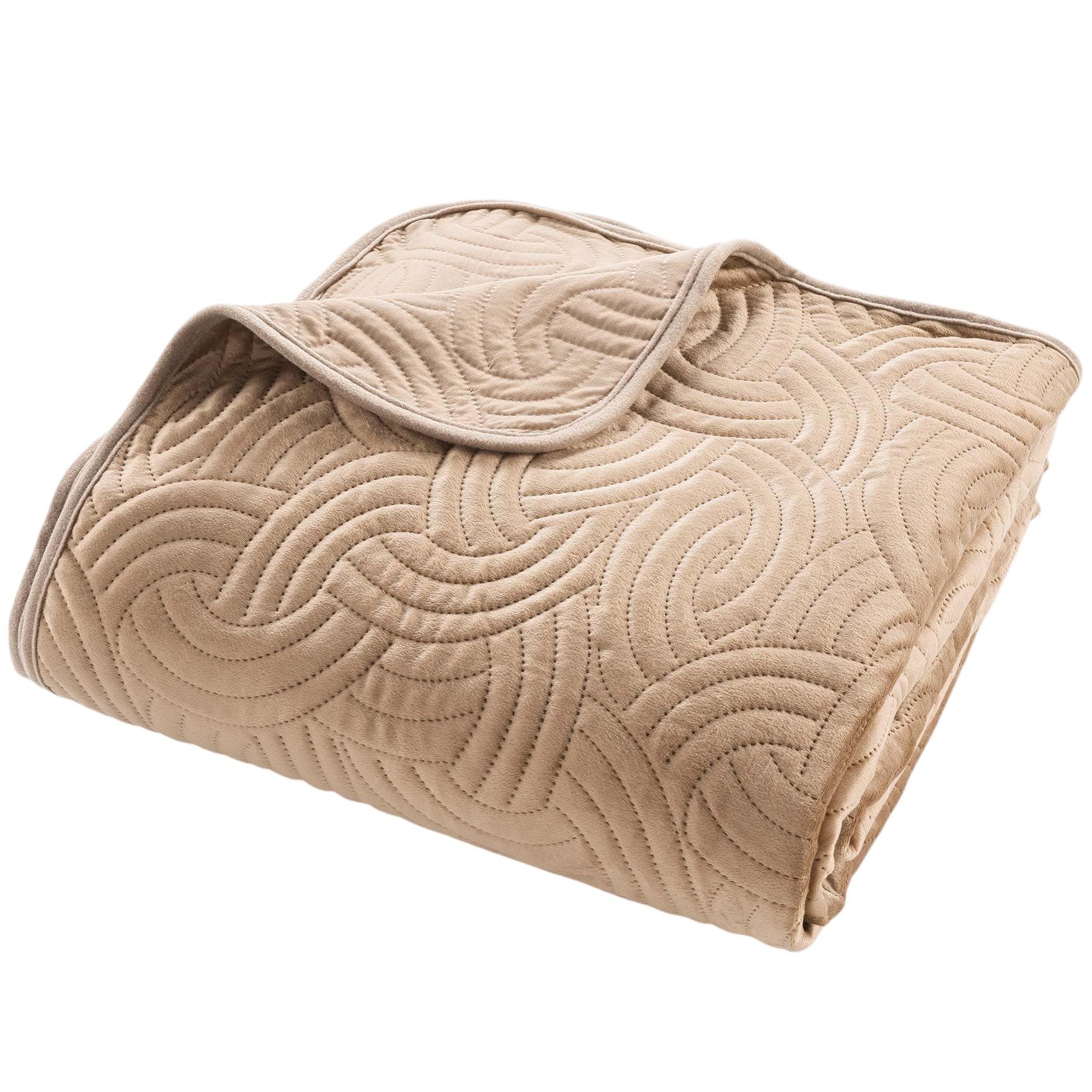 Douceur d'Intérieur, Solange Quilted Bedspread (220 x 240 cm) and 2 Pillowcases (60 x 60 cm) Solange Linen Velvet Plain