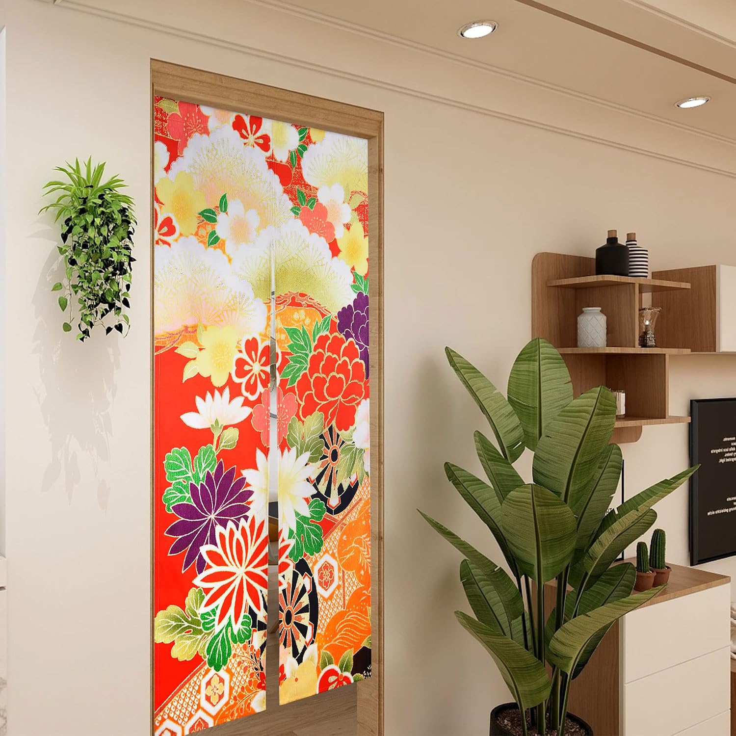 LIGICKY Japanese Style Doorway Curtain Noren Cotton Linen Retro Flowers Printed Window Treatment Hanging Door Tapestry for Home Decoration 85 x 180 cm - Image 5