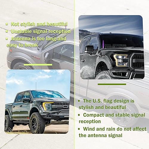 Miniatura 5 de Antena de bala para automóvil con bandera estadounidense, accesorios exteriores de camión, cubierta de antena compatible con GMC, Chevy Silverado,