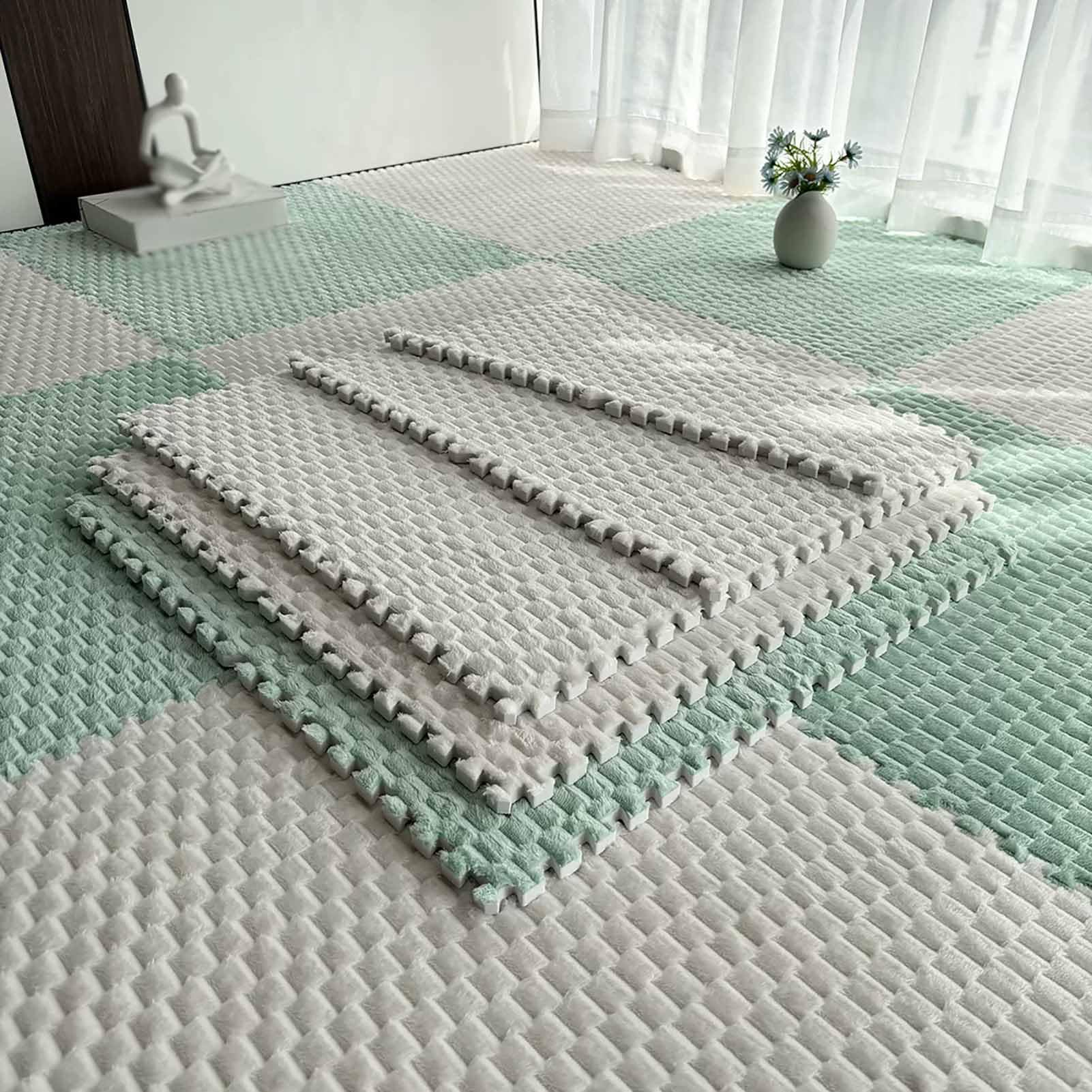 TY&WJ Flannel Interlocking Foam Floor Mats 23.6",Plush Puzzle Carpet Tiles