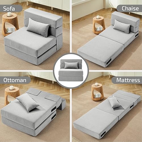 Miniatura 73 de Sofá cama plegable 2 en 1 con almohada, silla plegable, sofá de piso y colchón para dormir, funda lavable y silla de espuma viscoelástica para sala