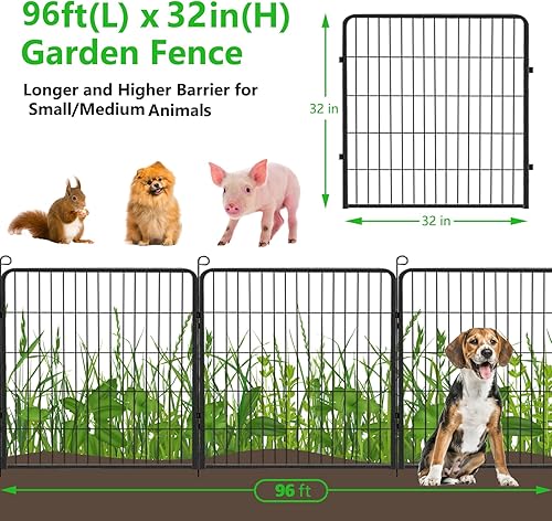 Vista 46 de Valla de jardín decorativa sin excavación con puerta, paneles de valla de metal inoxidables, 40 pulgadas de alto x 101 pies de largo, valla