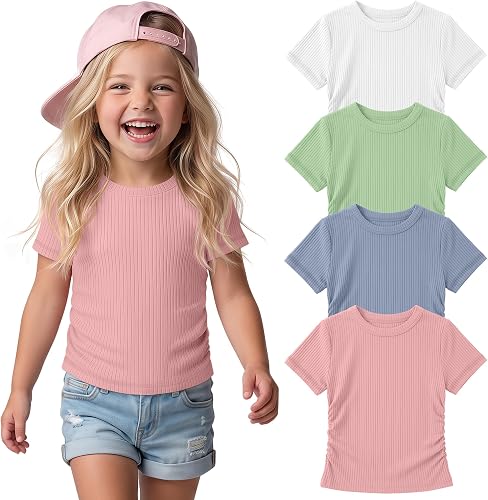 Mumucove 4 Pack Toddler Girls Short Shirts Cotton, 4-Color, 2T