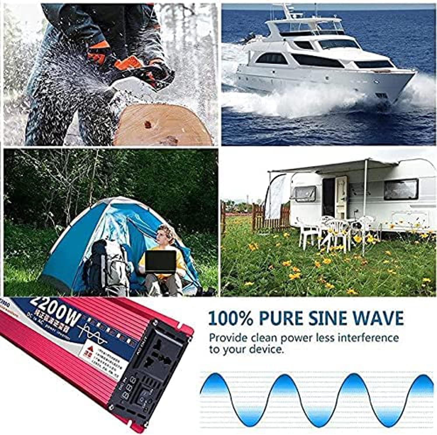 純粋な正弦波インバーター DC 12v/24v 1000W 1600W 2000W 3000W ポータブル パワー バンク コンバー