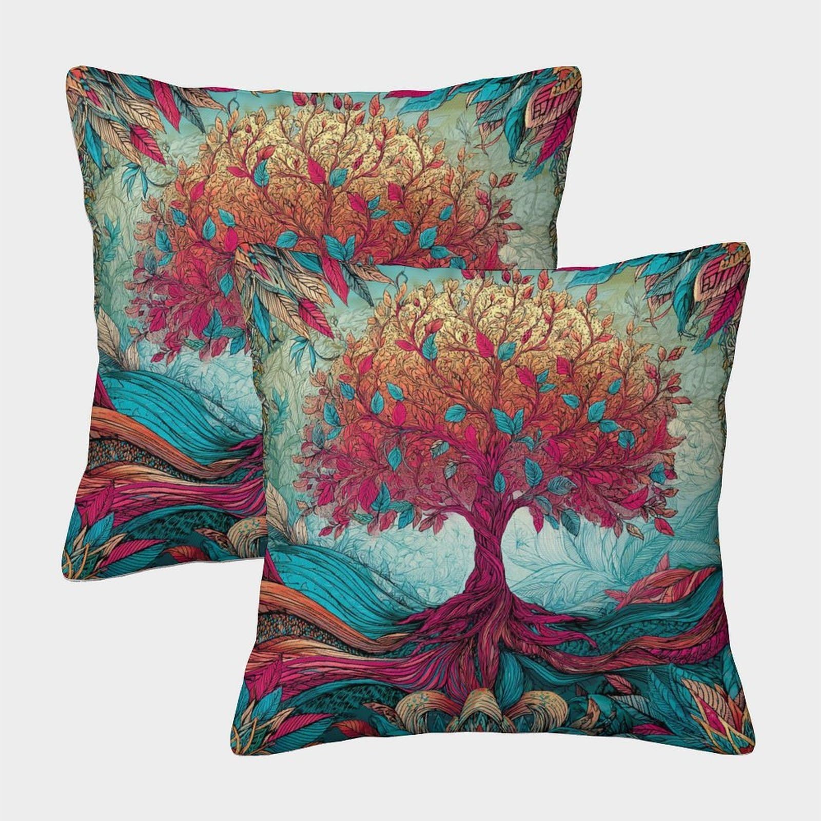 kaiyun 2 Pack Brightly Colored Tree of Life Pillow Case 40x40cm 3D Printing Cushion Cover,home Decoration Sofa Cushion