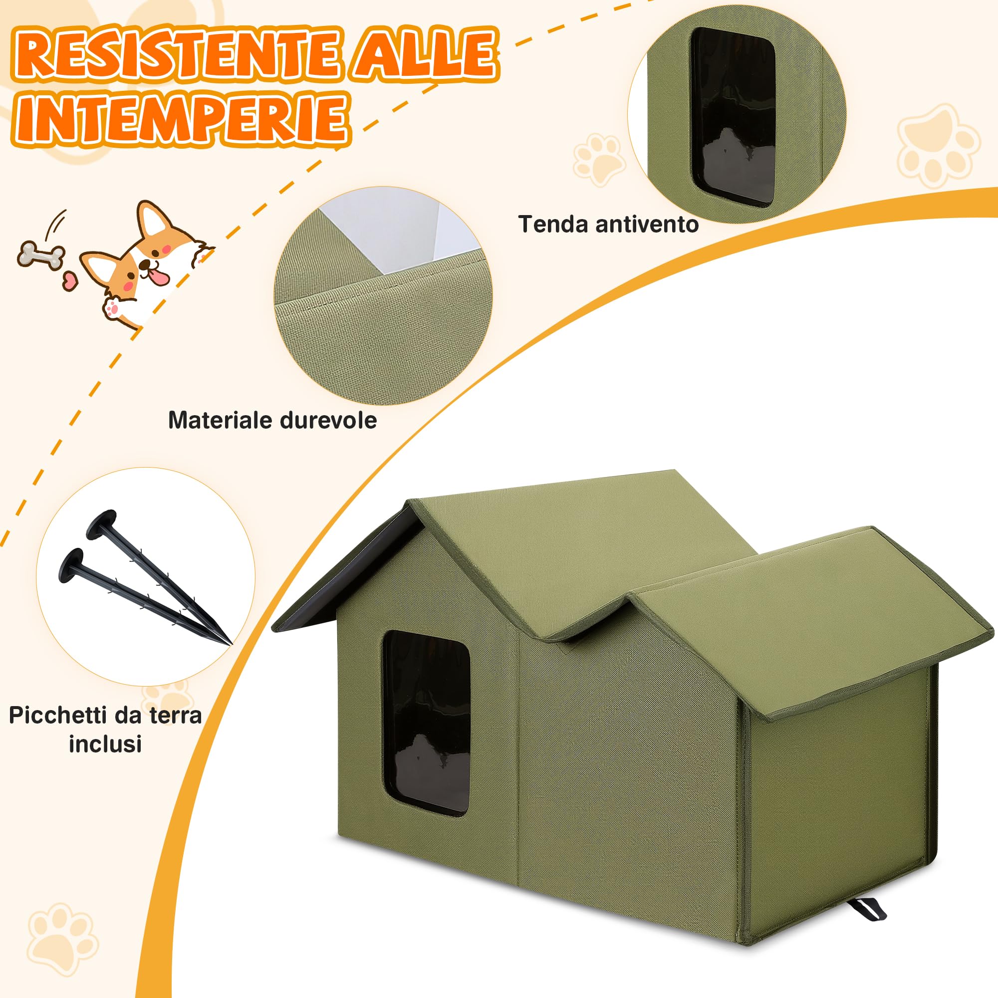 ALLSOPETS Cuccia per Gatti da Esterno Impermeabile, Cuccia Coibentata Pieghevole per Gatti e Cani, Rifugio Caldo Resistente alle Intemperie per Interno ed Esterno (Verde Bosco)