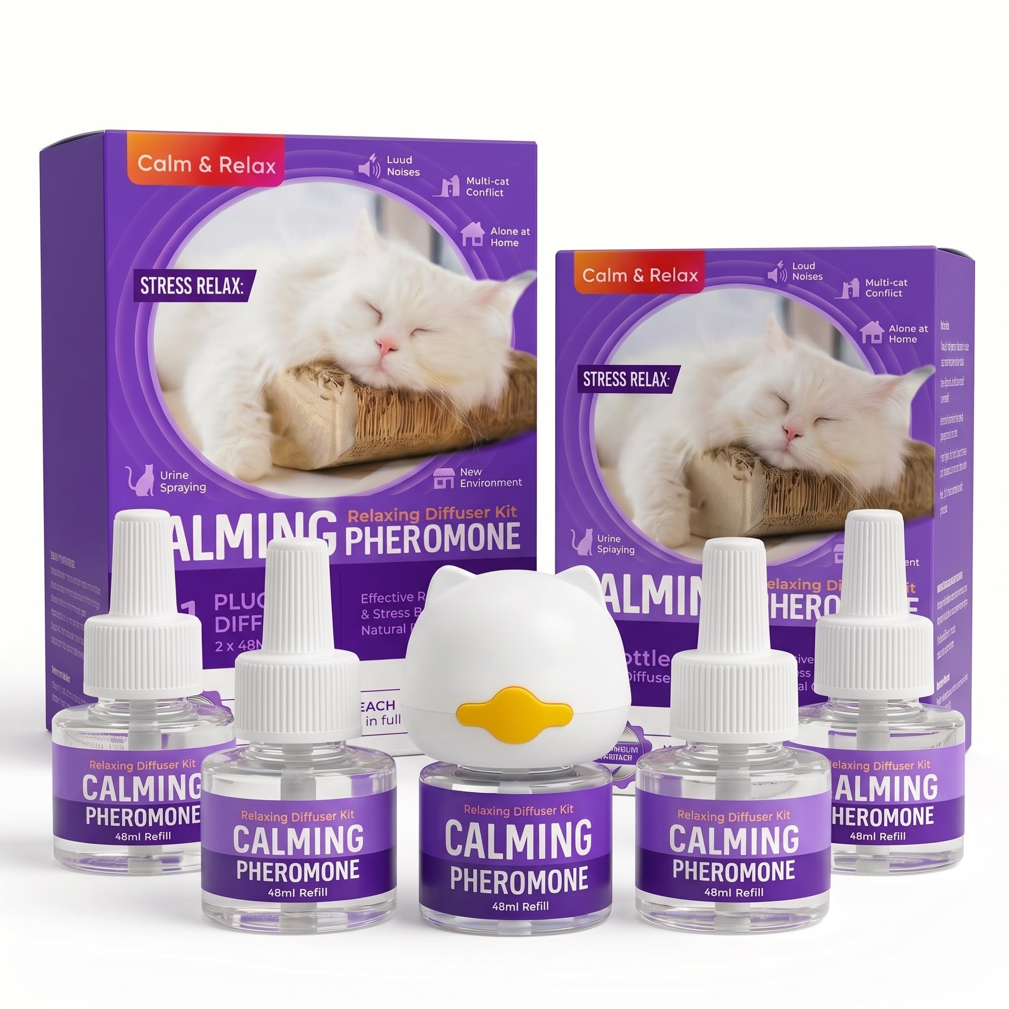 Diffusore di Feromoni per Gatti, Kit con 1 Dispositivo e 5 Ricariche | Kit completo per gatti con 1 diffusore e 5 ricariche, ideale per creare un ambiente domestico sereno e accogliente.