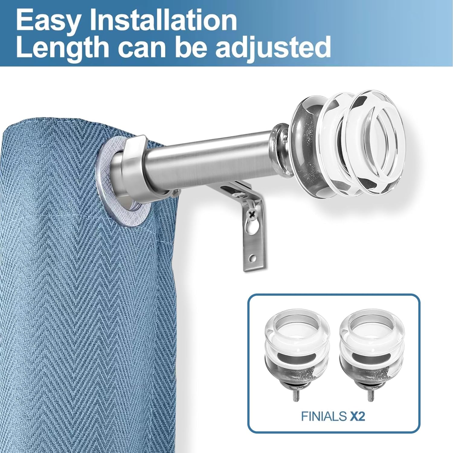 Urbanest 1-inch Diameter Palazzo Crystal Adjustable Single Drapery Curtain Rod, 84-inch to 120-inch, Brushed Steel