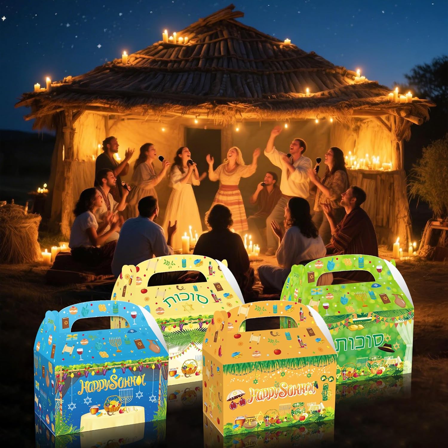 12Pcs Sukkot Themed Gift Boxes,2 Unique Designs, Festive Holiday Treat Boxes for Sukkah Celebrations, Happy Sukkot Gifts, Jewish Festival of Booths Party Favors - Image 3