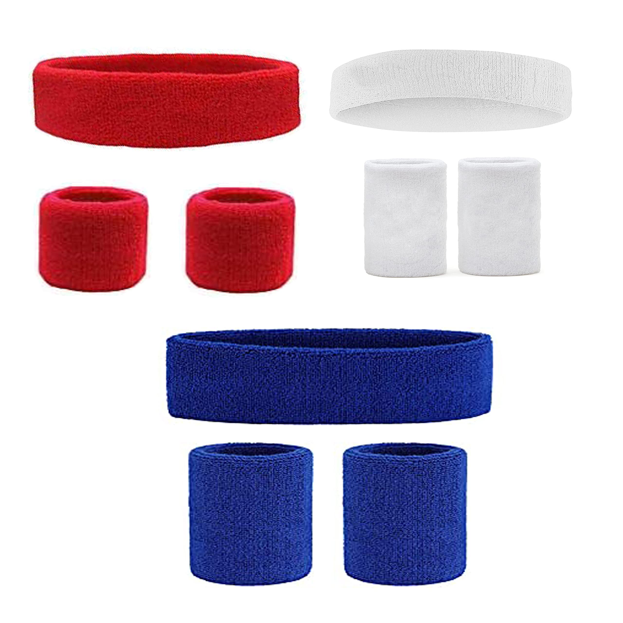 SUPRO Men & Women Head & Wrist Band,Sports Headbands for Men,Workout Accessories,Sweat Wicking Head & Wrist Band Sweatbands Running Gym,Unisex Hair Band Red,Blue and White Color 3 Pair (B09MZDQ9R4) Amazon Price History, Amazon Price Tracker
