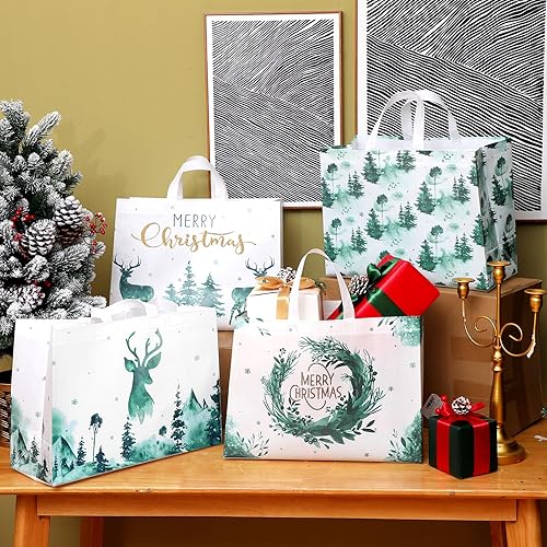 Miniatura 2 de Hosuly 16 bolsas grandes de regalo de Navidad, bolsas de Navidad con asa, bolsas de compras reutilizables, no tejidas, bolsa de compras para regalos