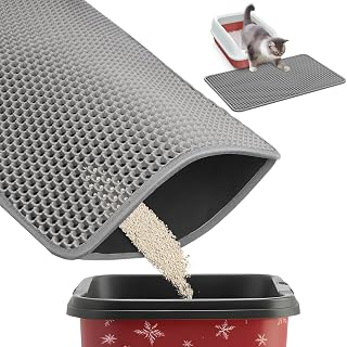 Powools 27x19 Ultra-Large Double Layer Cat Litter Mat - Urine-Proof, Non-Slip Litter Trapping, Easy Clean Scatter Control Grey