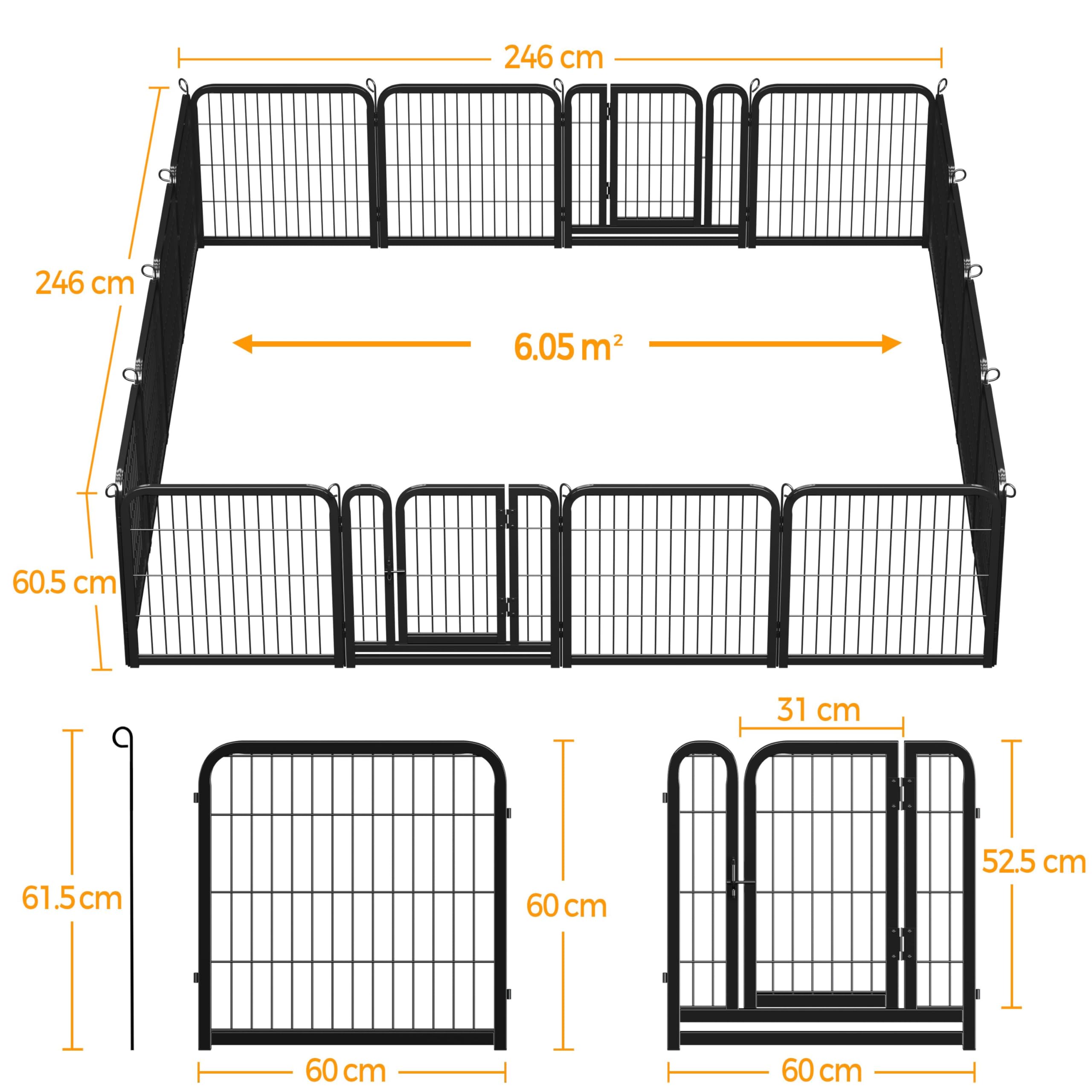 Abician Parc pour Chien en Métal 16 Panneaux avec Porte 60 cm Noir