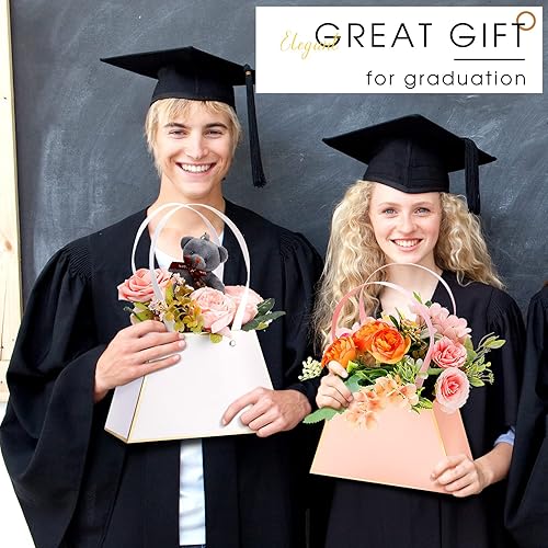 Miniatura 6 de Fuutreo 12 bolsas de regalo de flores para el día de la madre, cajas de flores portátiles de papel para manualidades, cajas de flores con asa de