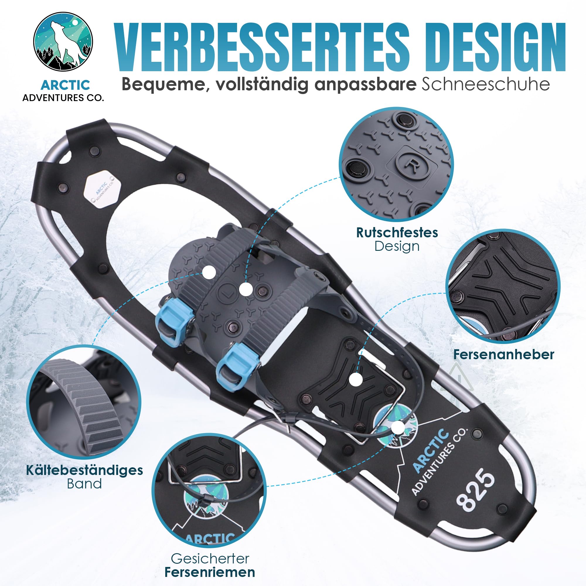 Raquettes de neige 3 en 1 pour homme et femme en aluminium avec tailles réglables et bâtons de trekking.