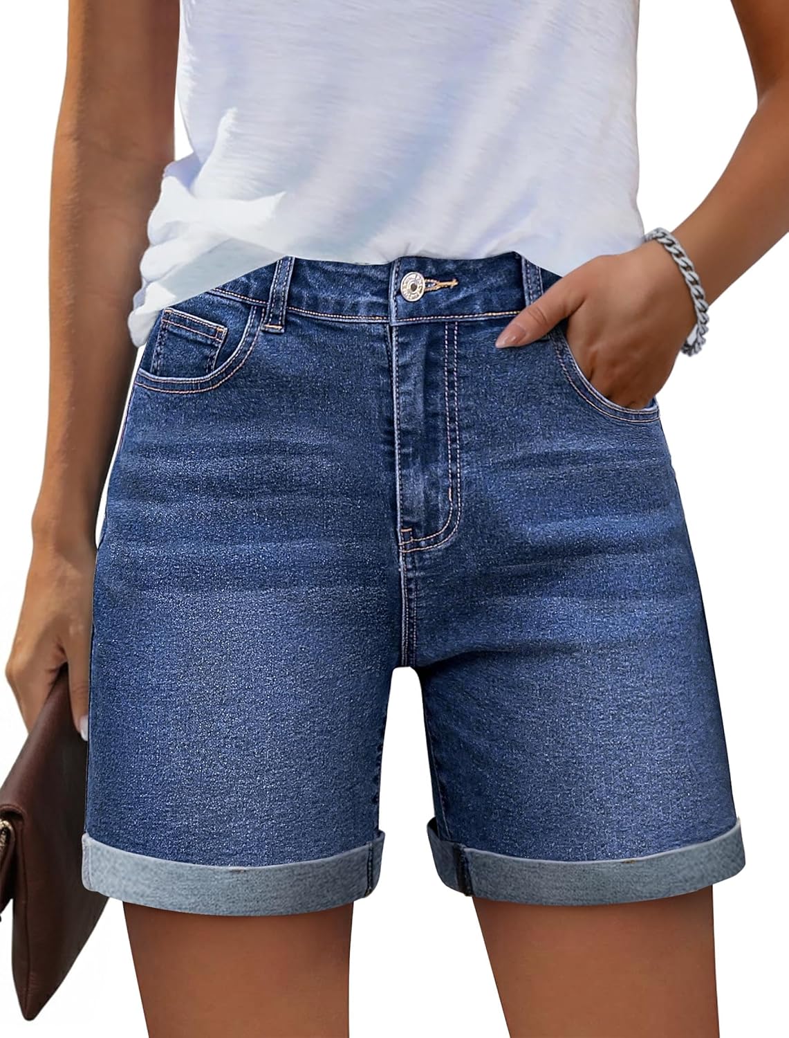 Eddoyee Women Bermuda Denim Shorts - High Waisted Baggy Denim Jorts Loose Fit Wide Leg Jean Shorts with Pockets