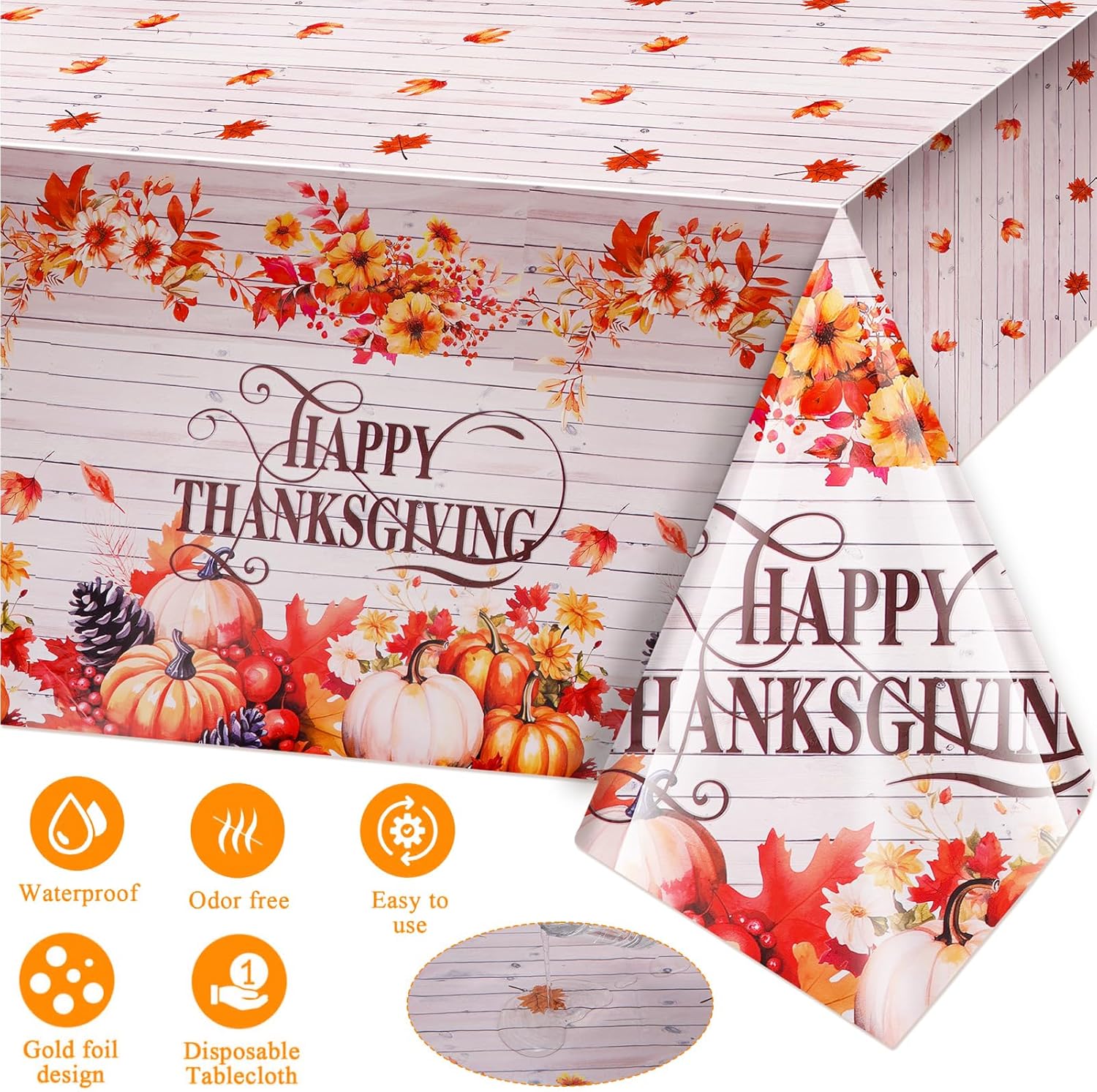 HOWAF Thanksgiving Dinnerware Set, Fall Maple Leaves Disposable Tableware Set Plates Napkin Tablecloth Knifes Forks Spoons for Thanksgiving Friendsgiving Party Turkey Day Dinner Table Decorations