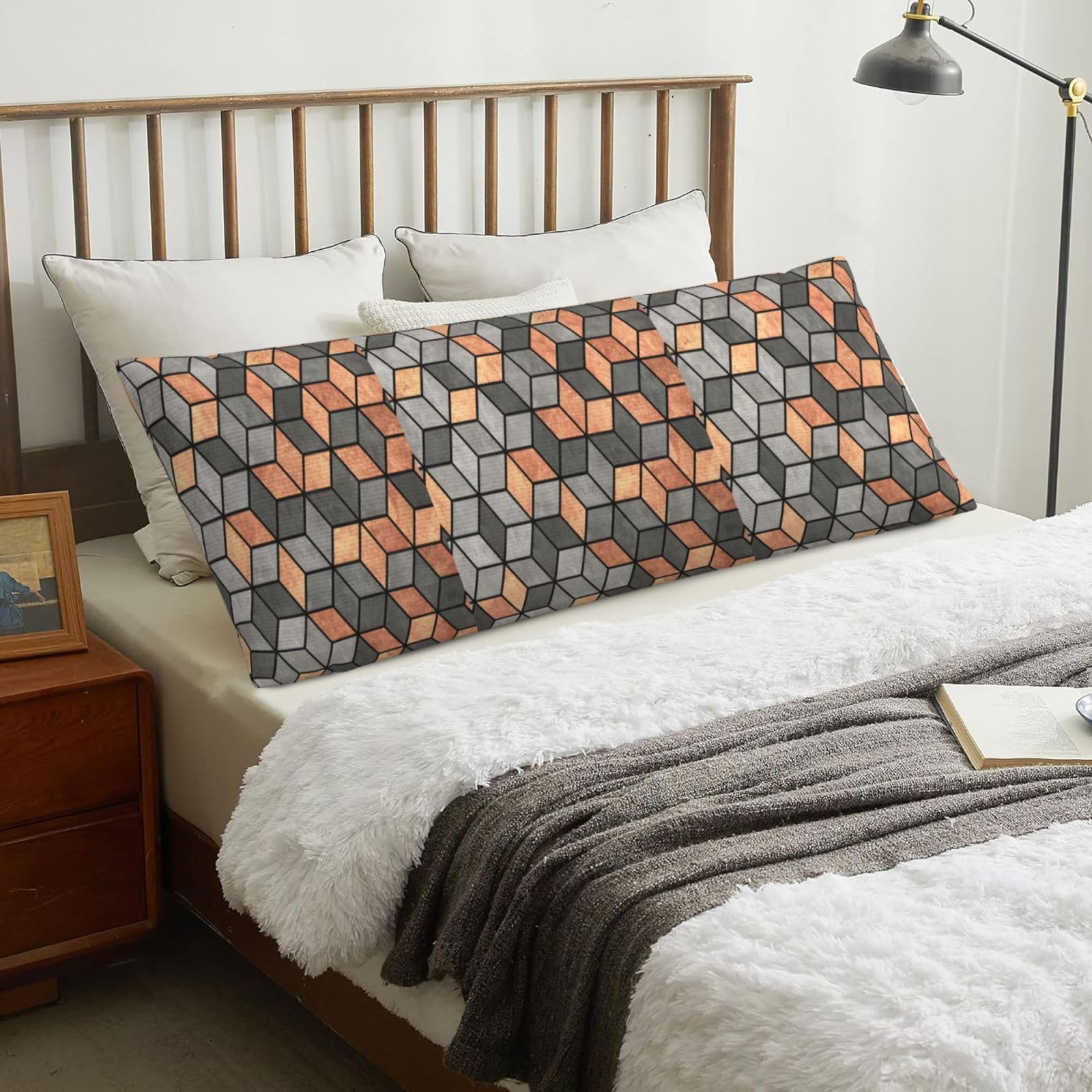 Concrete And Copper Cubes, Body Pillow Cover with Zipper,Long Body Pillowcase 20 x 60 in