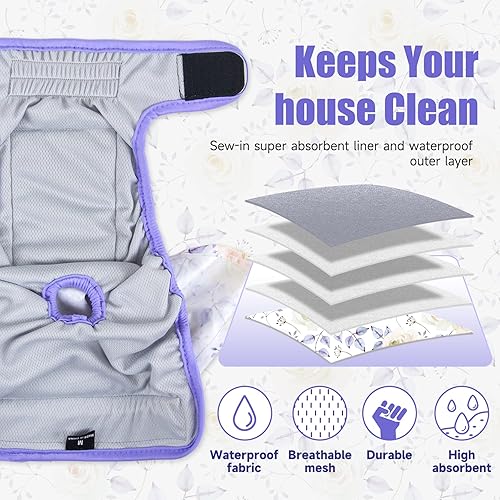 Miniatura 3 de Leekalos Pañales reutilizables para perros, pañales fáciles de poner sin fugas, pañales para el ciclo de calor, pañales para perros hembras, pañales