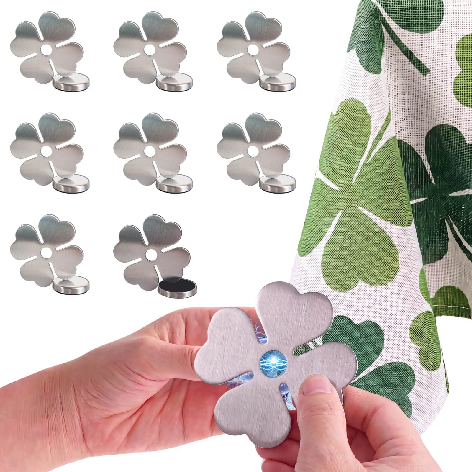 Tablecloth Clips for Outdoor Tables, Lucky Clover Magnetic Tablecloth Weights Clip Stainless Steel Cover Clamp Added Weight for Shower Curtain Wind Picnic Party Wedding Home Camping RV Accessories