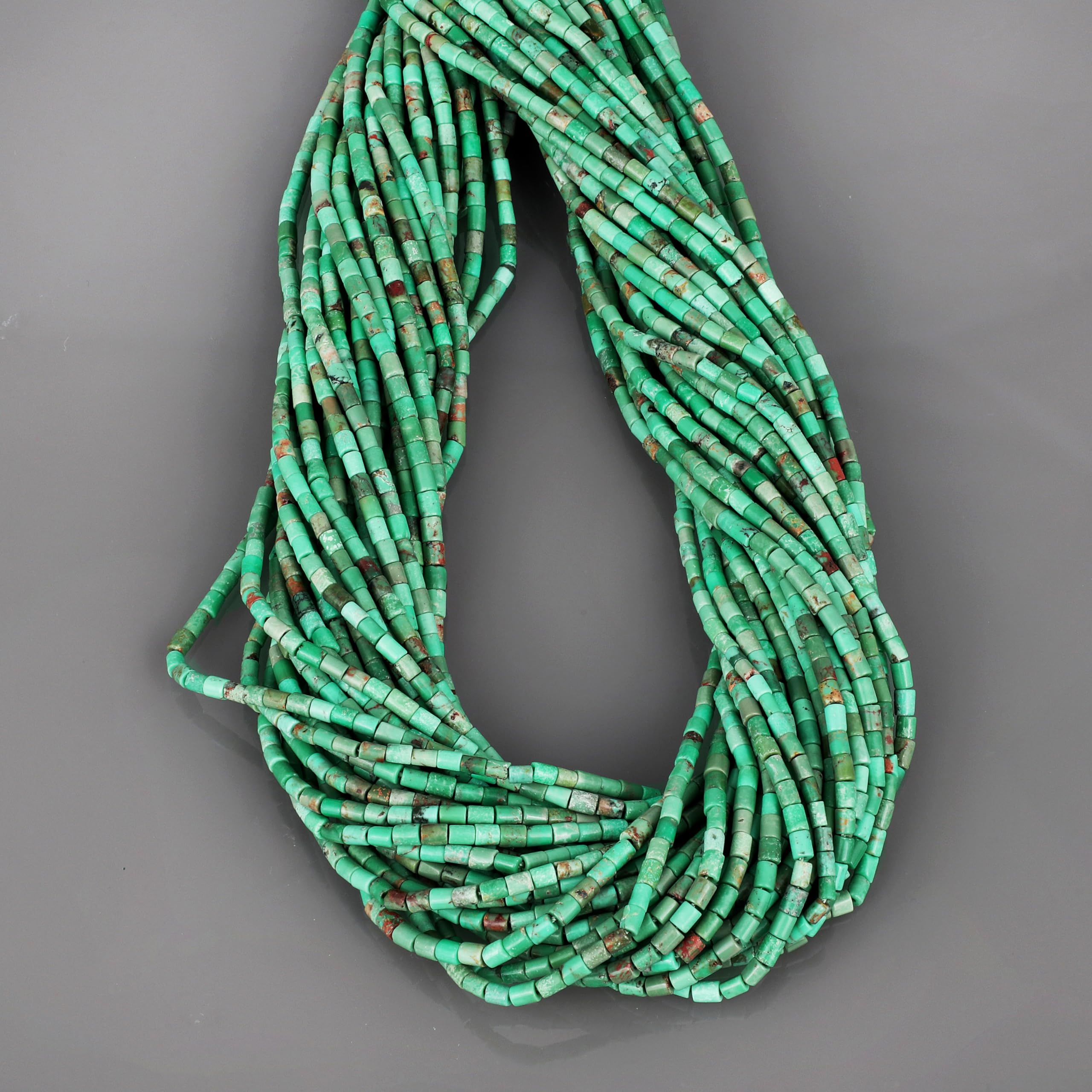 Naturalny turkusowy luźny sznur koralików (2 x 3 mm), rurka, gładkie rękodzieło, do samodzielnego wykonania, 39 cm, 1 sznurek do naszyjnika, bransoletki, kolczyki