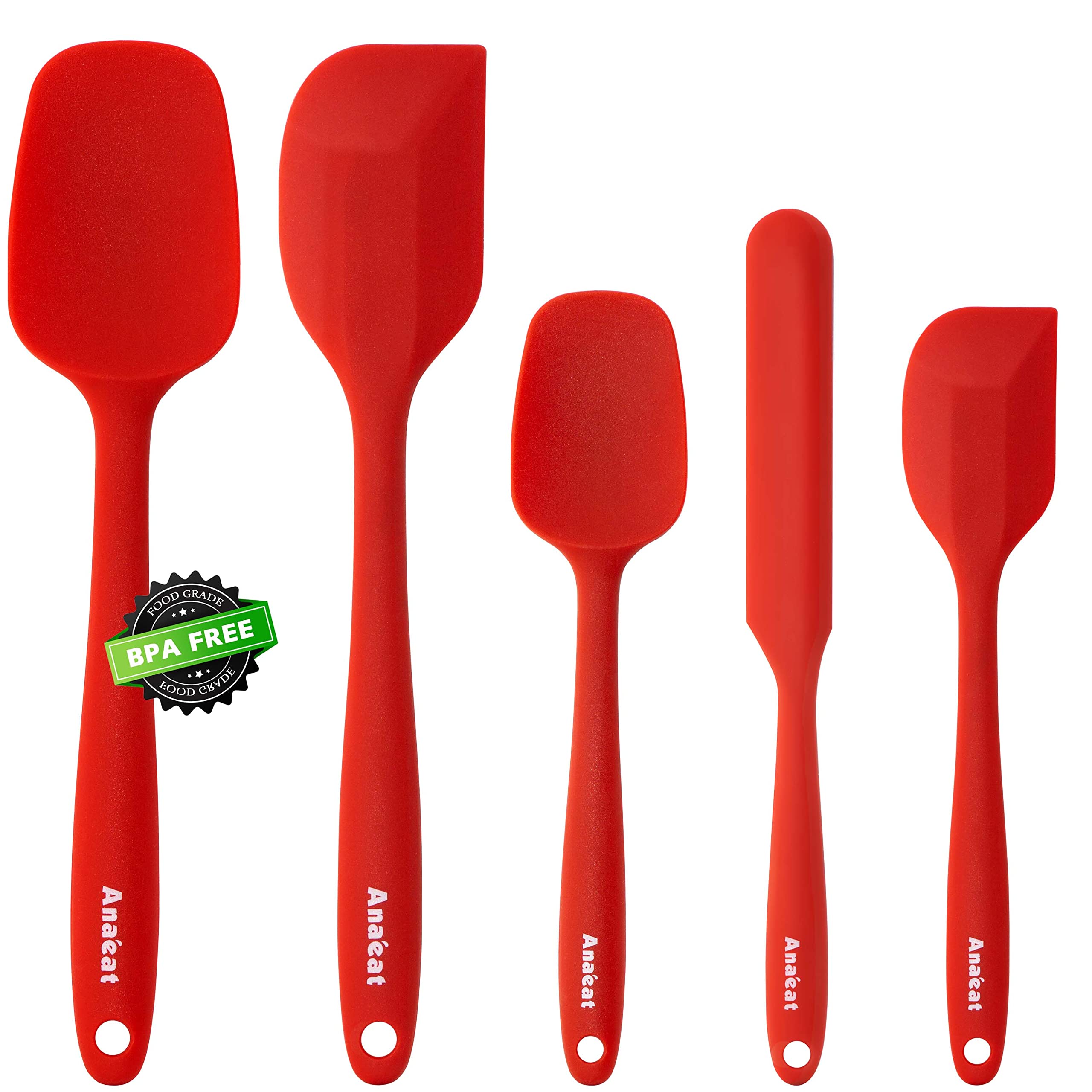 Anaeat Juego de 5 espátulas de silicona – Diseño sin costuras de una pieza – Espátulas de goma antiadherentes sin BPA, raspador de cocina flexible para hornear, cocinar, raspar y mezclar, resistente