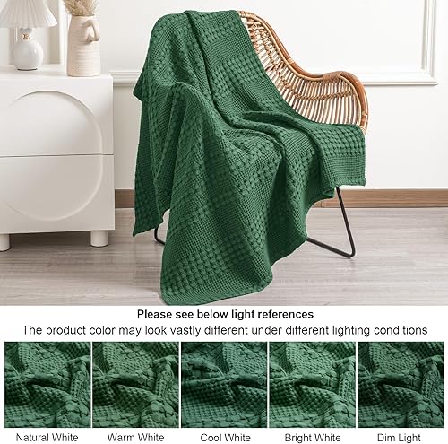 Miniatura 6 de PHF Manta 100% algodón de punto gofre, manta ligera de algodón lavado para primavera y verano, 50 x 60 pulgadas, transpirable y agradable al tacto,