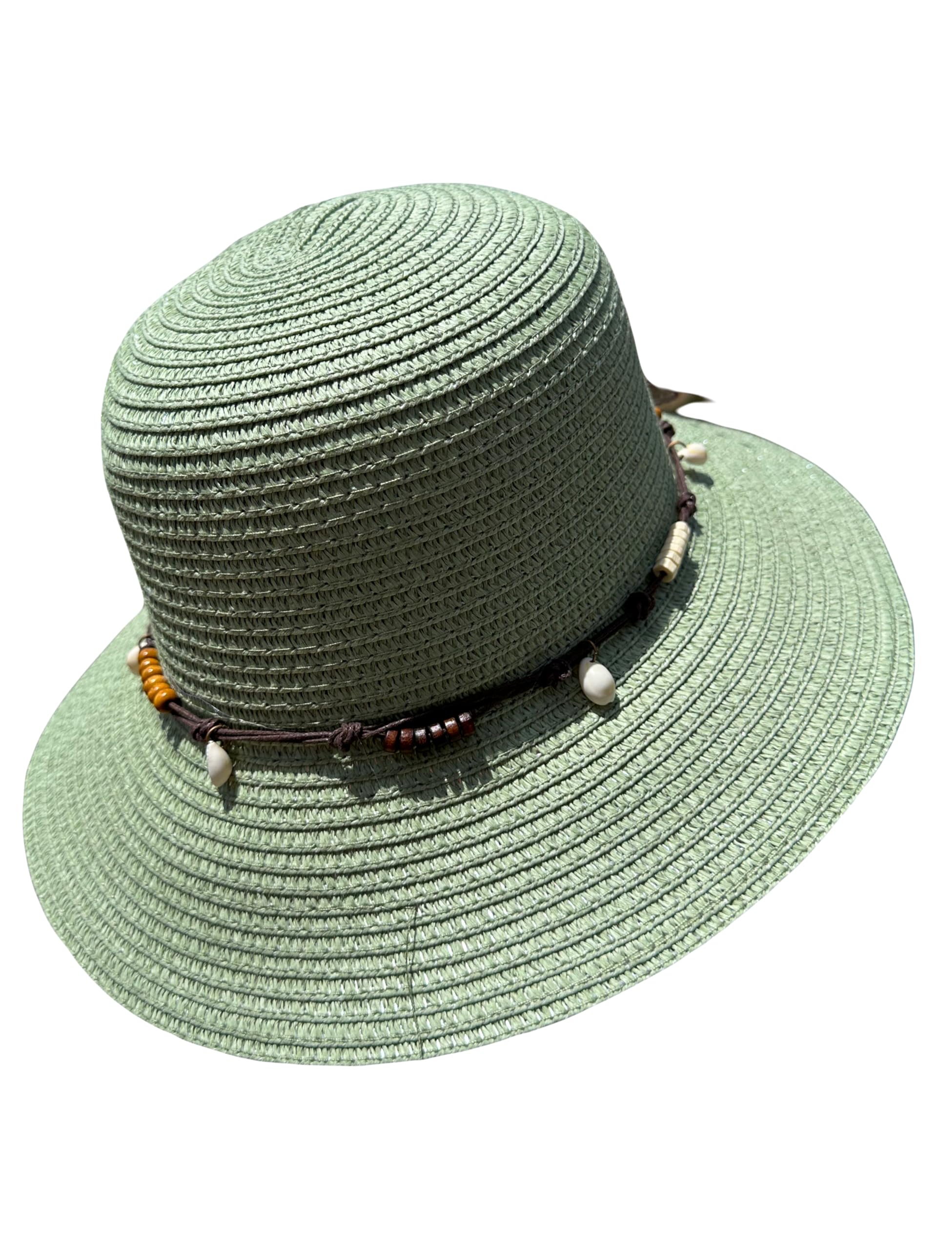 MIGURA Sombrero Verde Mujer De Paja Protección Solar Panama Pamela Playa Verano Esparto Gorra para Sol Visera Enrollable con Lazo Cuerda Marrón