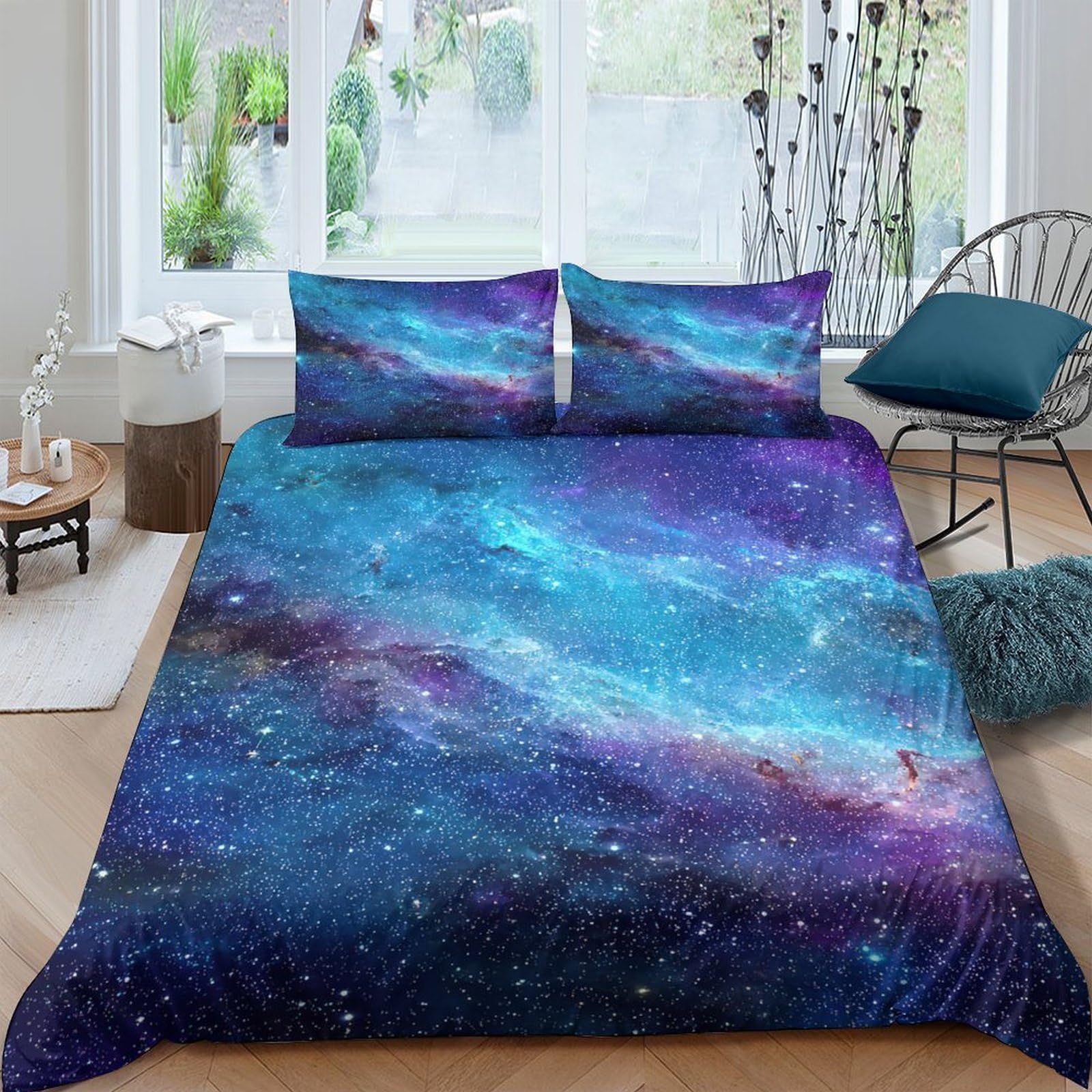 Ctjqhvkz Style-4 3D Printed Galaxy Starry Sky Fitted Sheet Microfiber Soft Mattress Cover Cosmic Nebula Bedroom Dorm Decor Single（135X200cm）