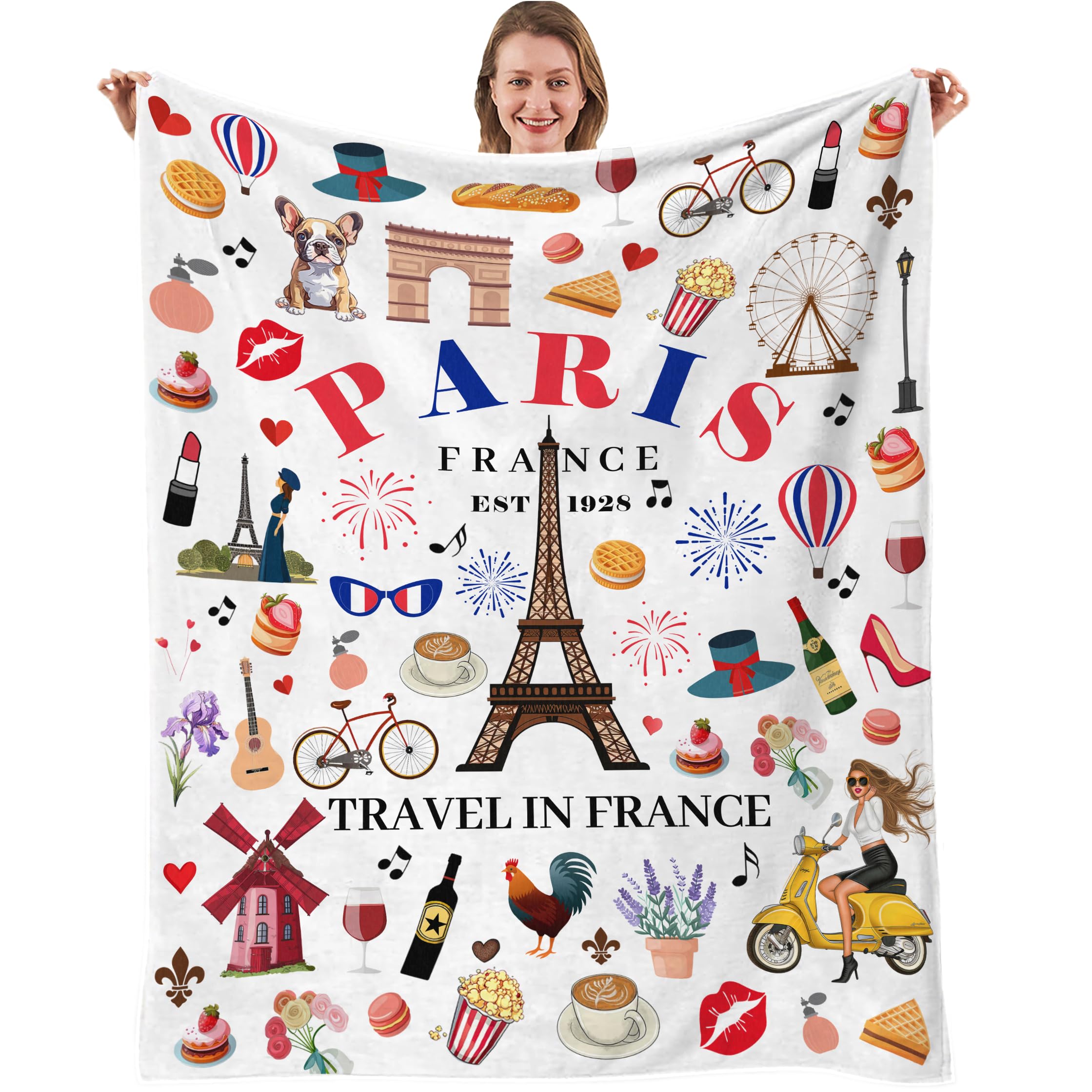 Paris Travel Souvenir Gifts Throw Blanket, France Travel Essentials Must Haves, Paris City Themed Souvenirs for Traveller, France Travel Favors Soft Blanket 50 * 60in-image-45