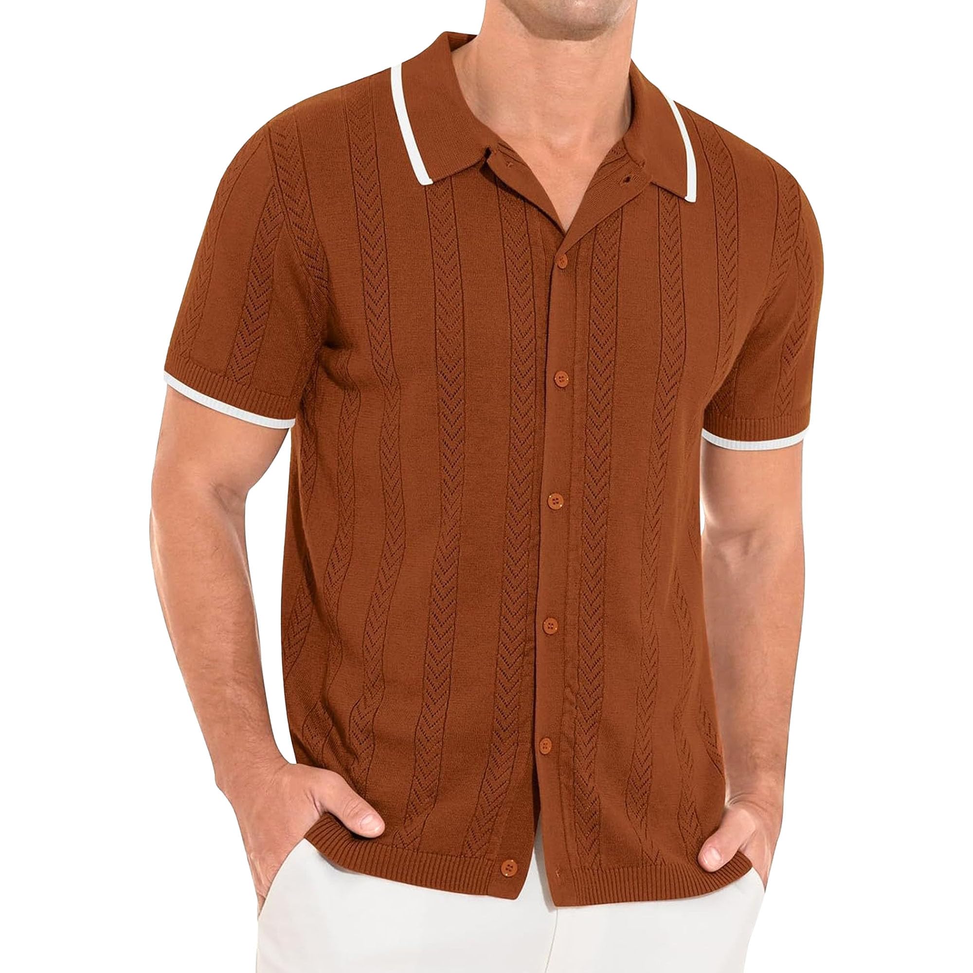 Chemise texturée hommes manches courtes idéale pour look détente chic au golf et plage