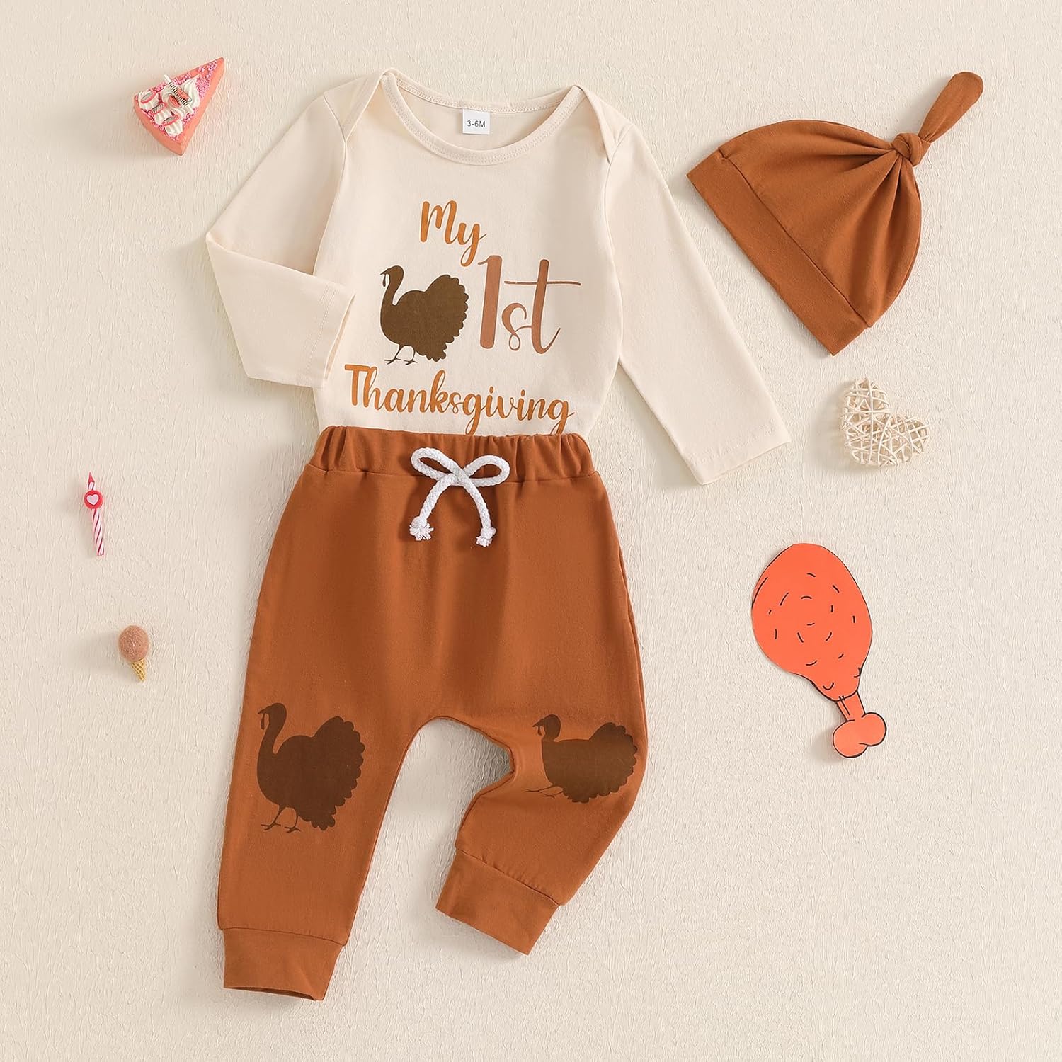Karuedoo My First Thanksgiving Baby Boy Outfit Newborn Long Sleeve Romper Long Pants with Hat 3Pcs Clothes Set - Image 4