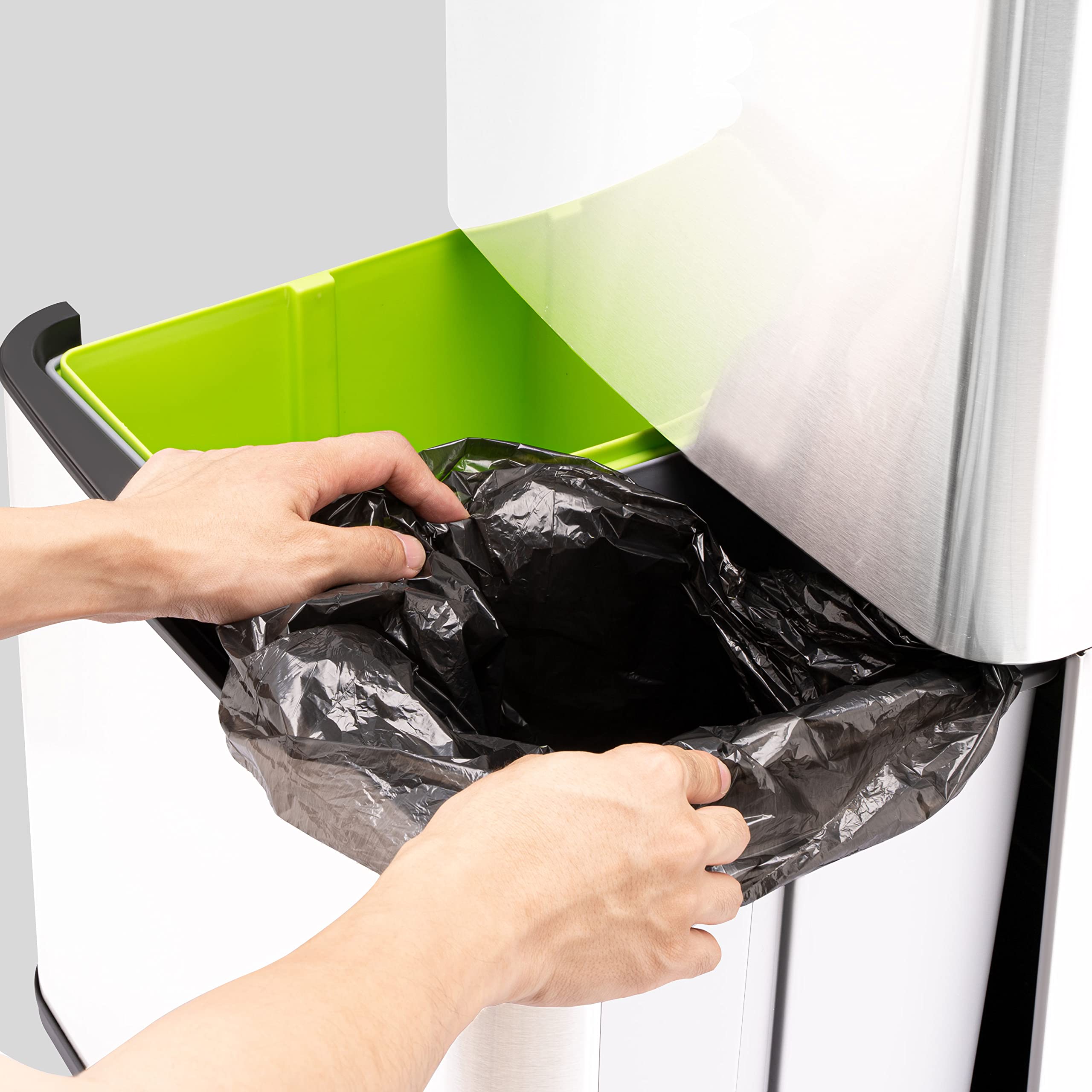 Ribelli Ze stali nierdzewnej – systemy segregacji śmieci z 3 + 1 przegródkami – kosz na śmieci z czujnikiem – 72 l (2 x 12 + 1 x 48 l) – designerski kosz na śmieci ze stali nierdzewnej – biały