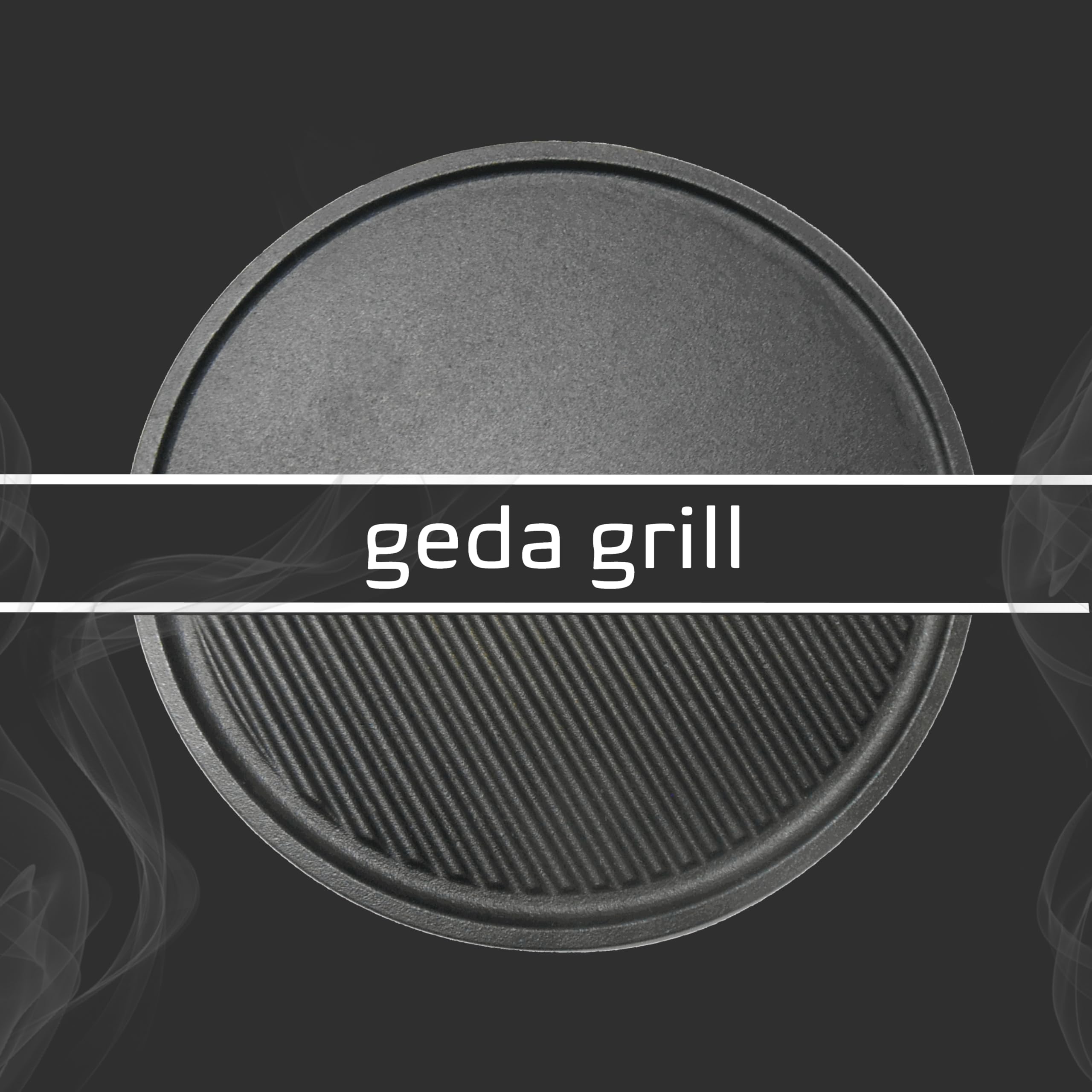 GEDA Grill Gusseisen Grillplatte, Wendeplatte rund 32,5 cm, Doppelseitig verwenbar, Plancha, Univesal