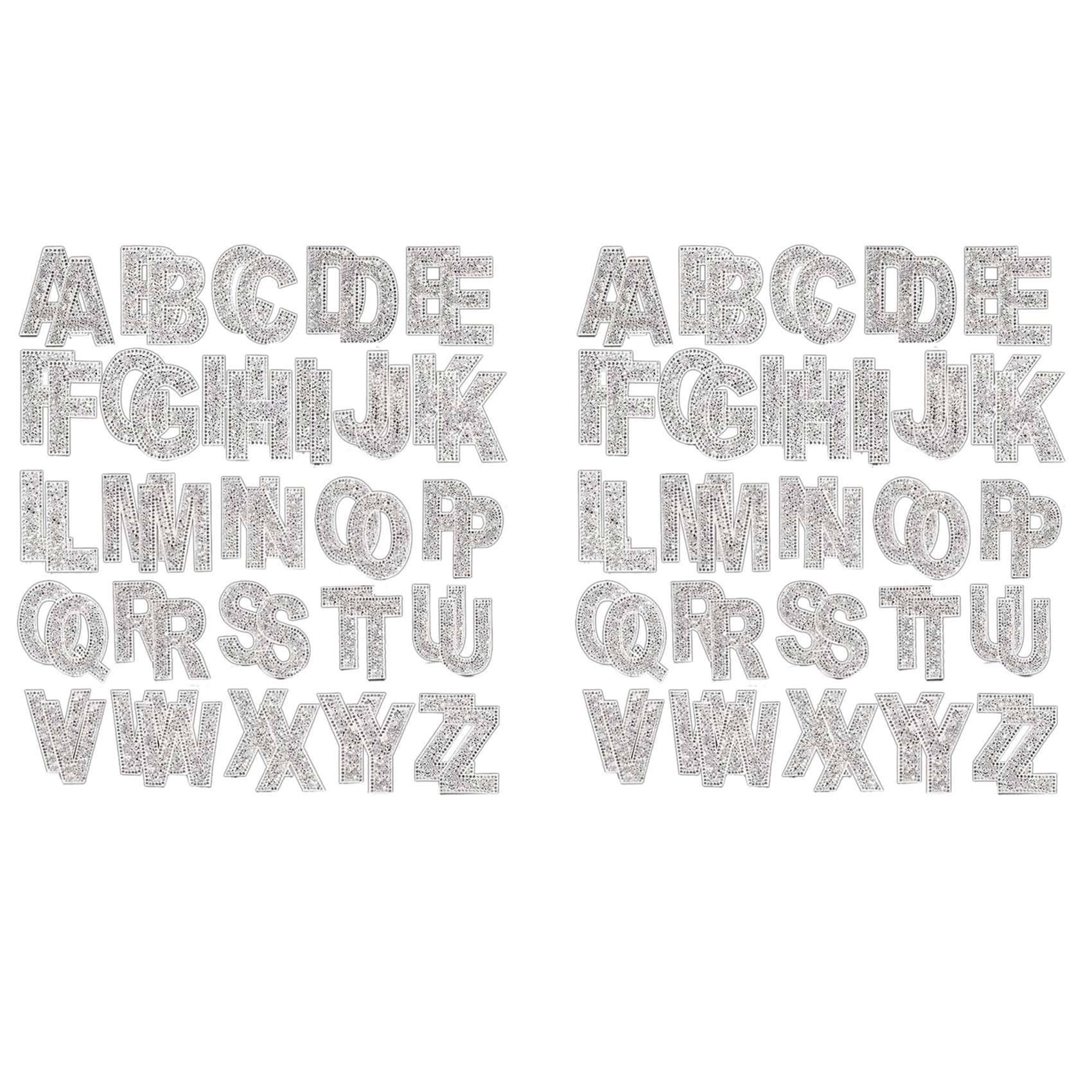 Vjsujehgy 104x Glitter Rhinestone Alphabet Letter Stickers 2.4 Inch Resin Rhinestone Iron on Letter Glitter Self-Adhesive A-Z