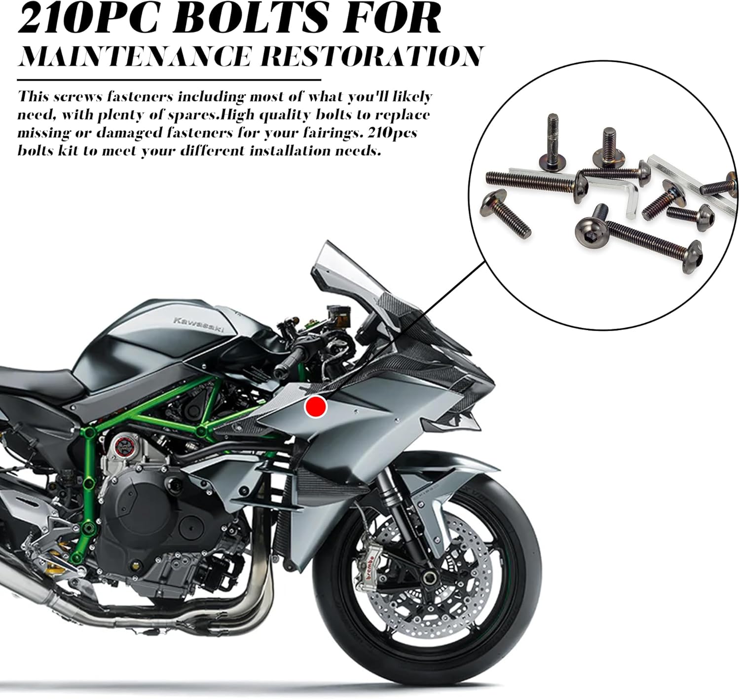 Motorcycle Fairing Bolt Kit 210pcs 304 Stainless Steel M5 M6 Fairing Screws Fasteners Universal Nut Clips Maintenance Restoration Kit for Kawasaki Suzuki Honda Yamaha BMW (Black)